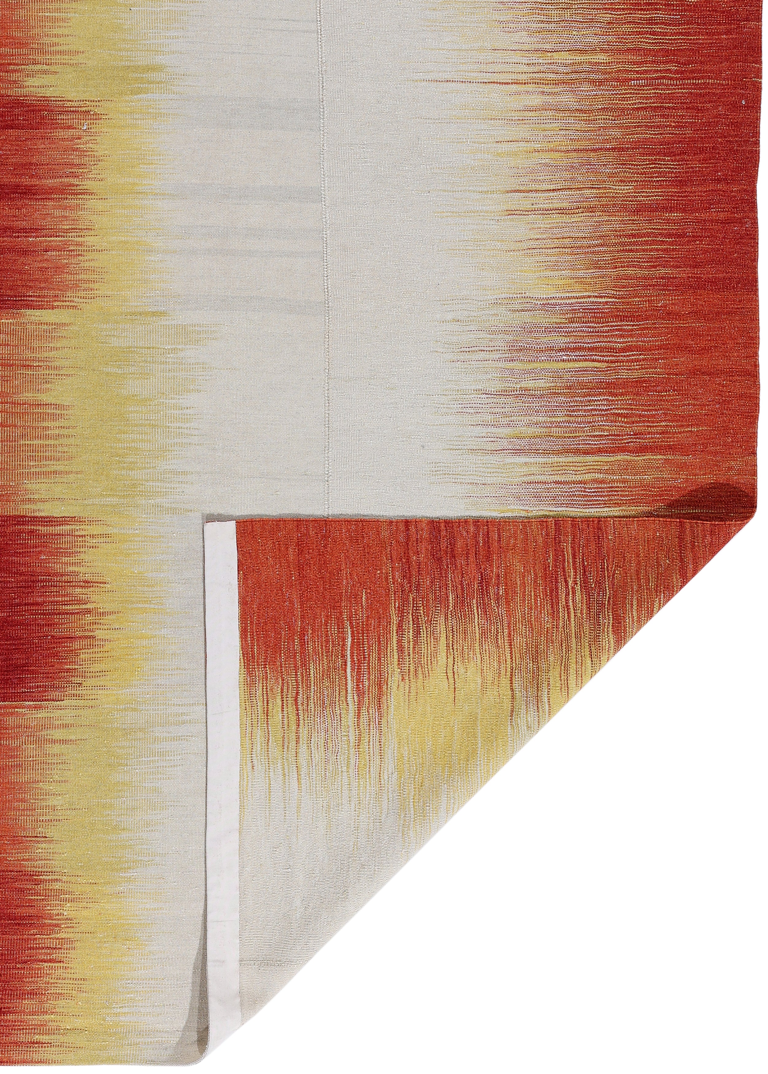 Citrus Flame Wool Flatweave in Persimmon, Lemon, and Cloud Grey