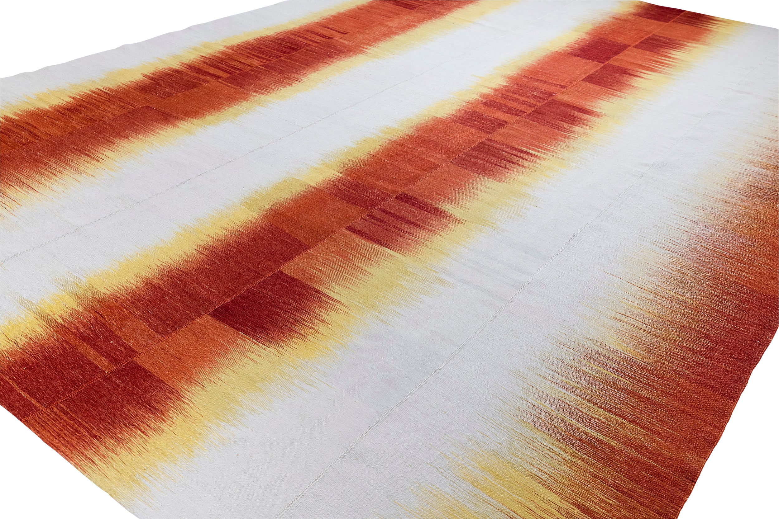 Citrus Flame Wool Flatweave in Persimmon, Lemon, and Cloud Grey