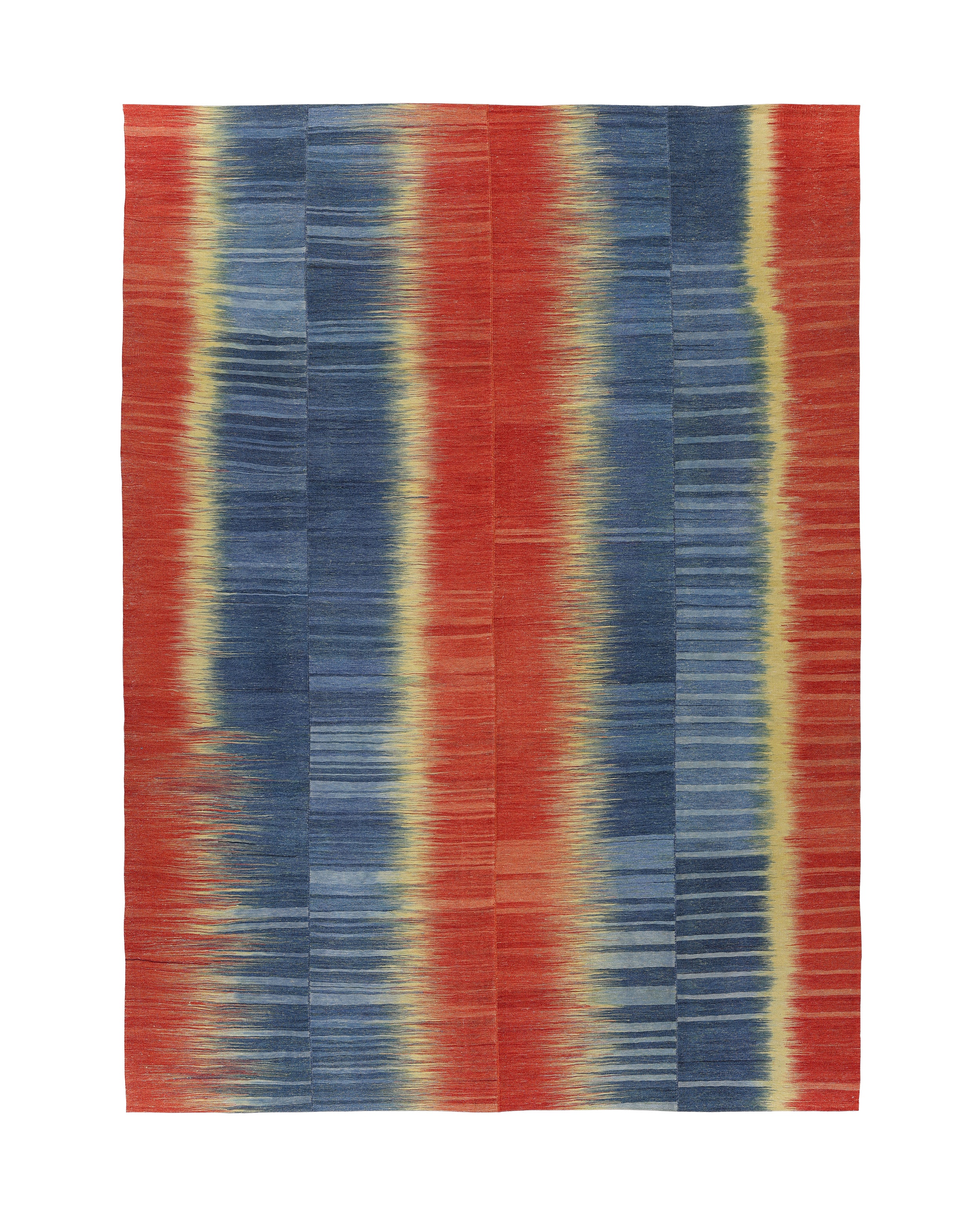 Indigo Blaze Wool Flatweave in Crimson, Cobalt, and Sunbeam Yellow