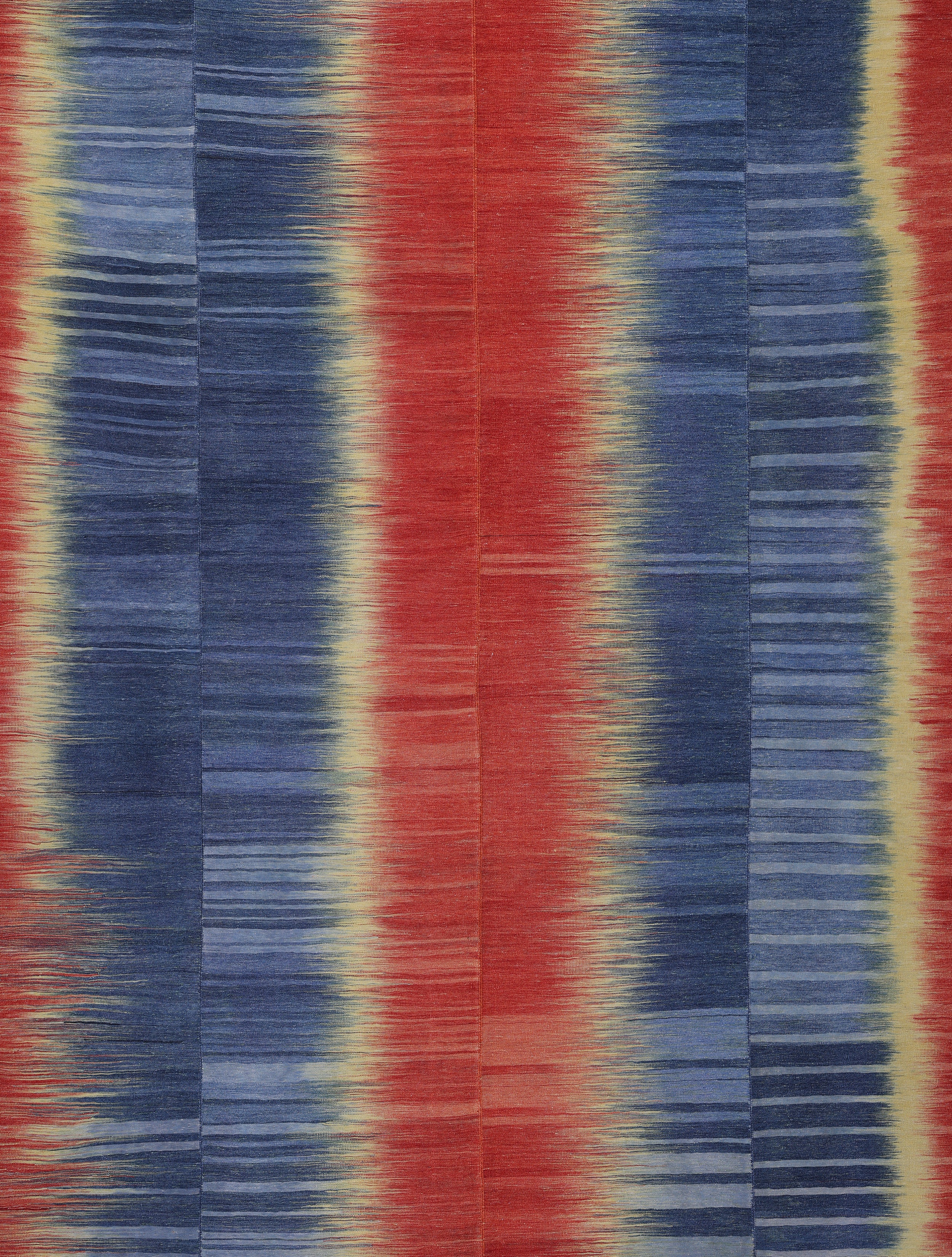 Indigo Blaze Wool Flatweave in Crimson, Cobalt, and Sunbeam Yellow