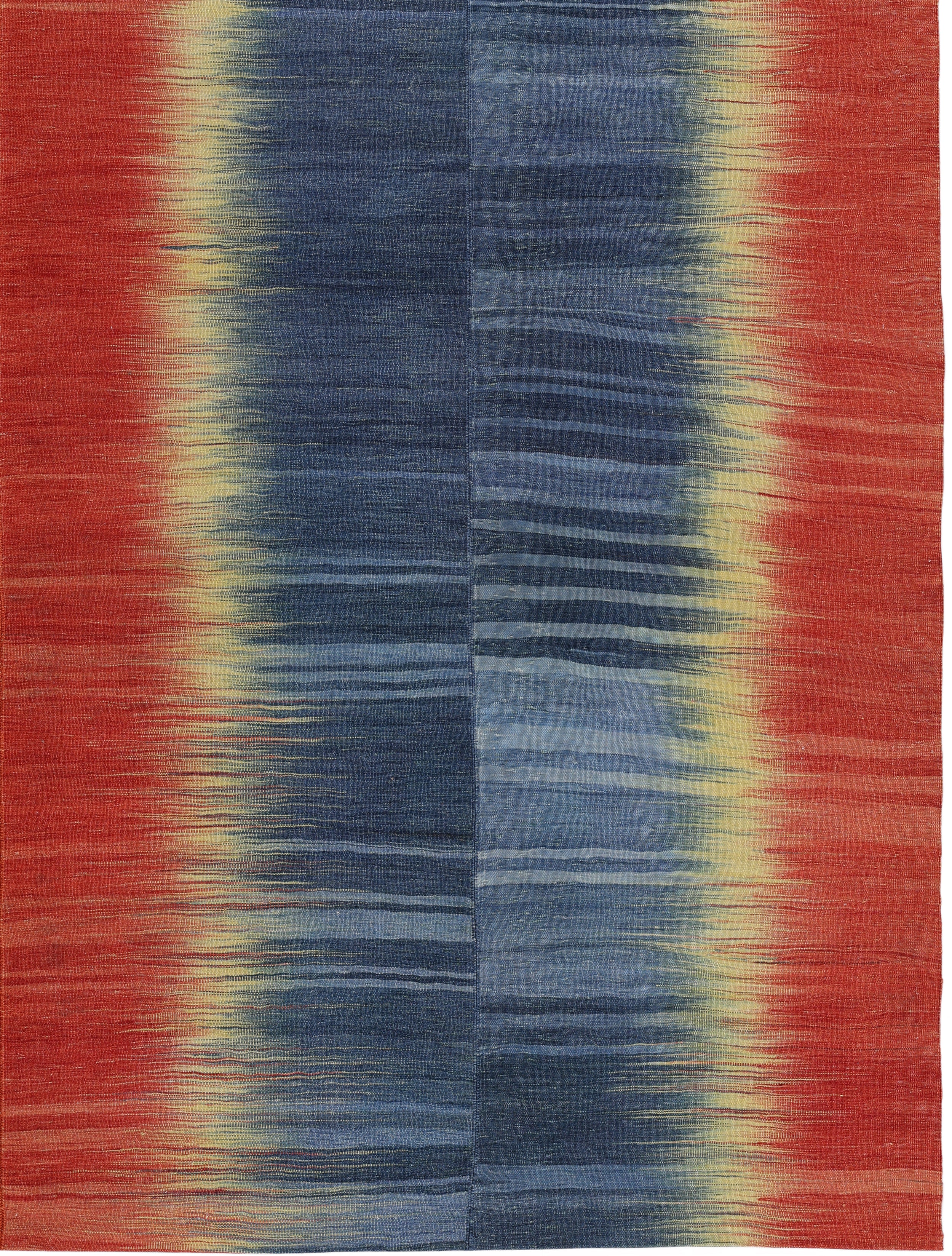 Indigo Blaze Wool Flatweave in Crimson, Cobalt, and Sunbeam Yellow