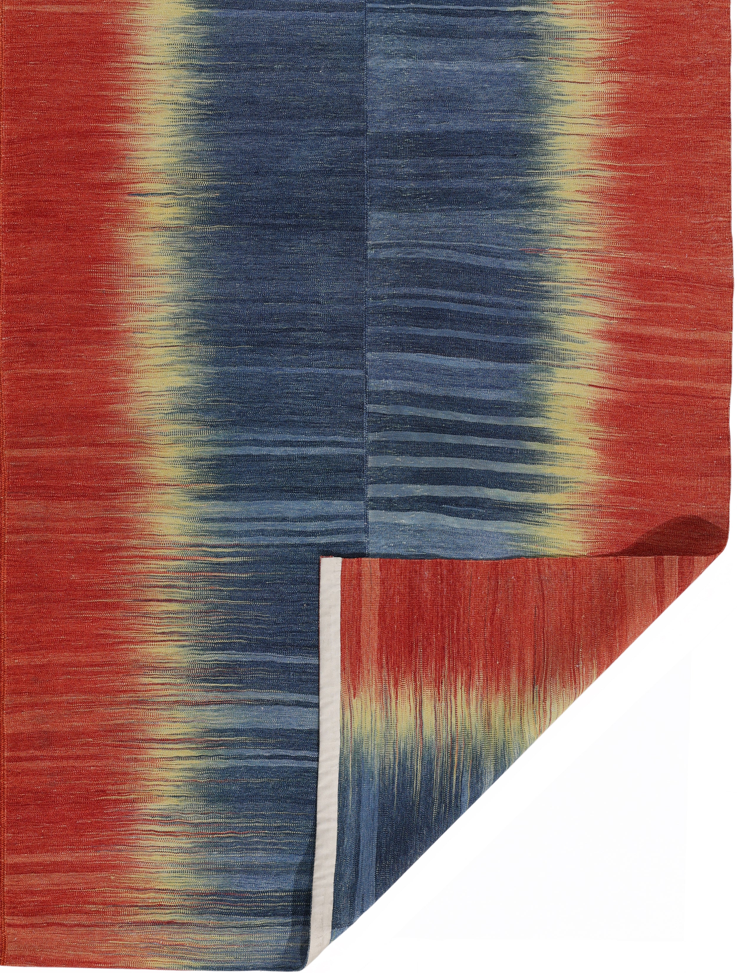 Indigo Blaze Wool Flatweave in Crimson, Cobalt, and Sunbeam Yellow