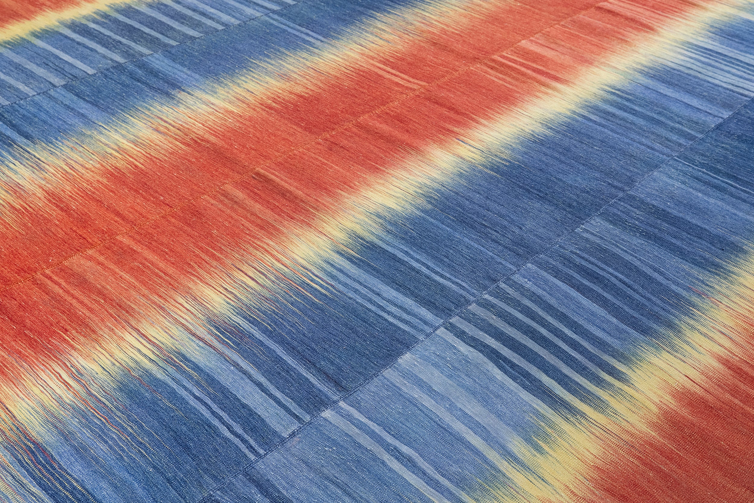 Indigo Blaze Wool Flatweave in Crimson, Cobalt, and Sunbeam Yellow