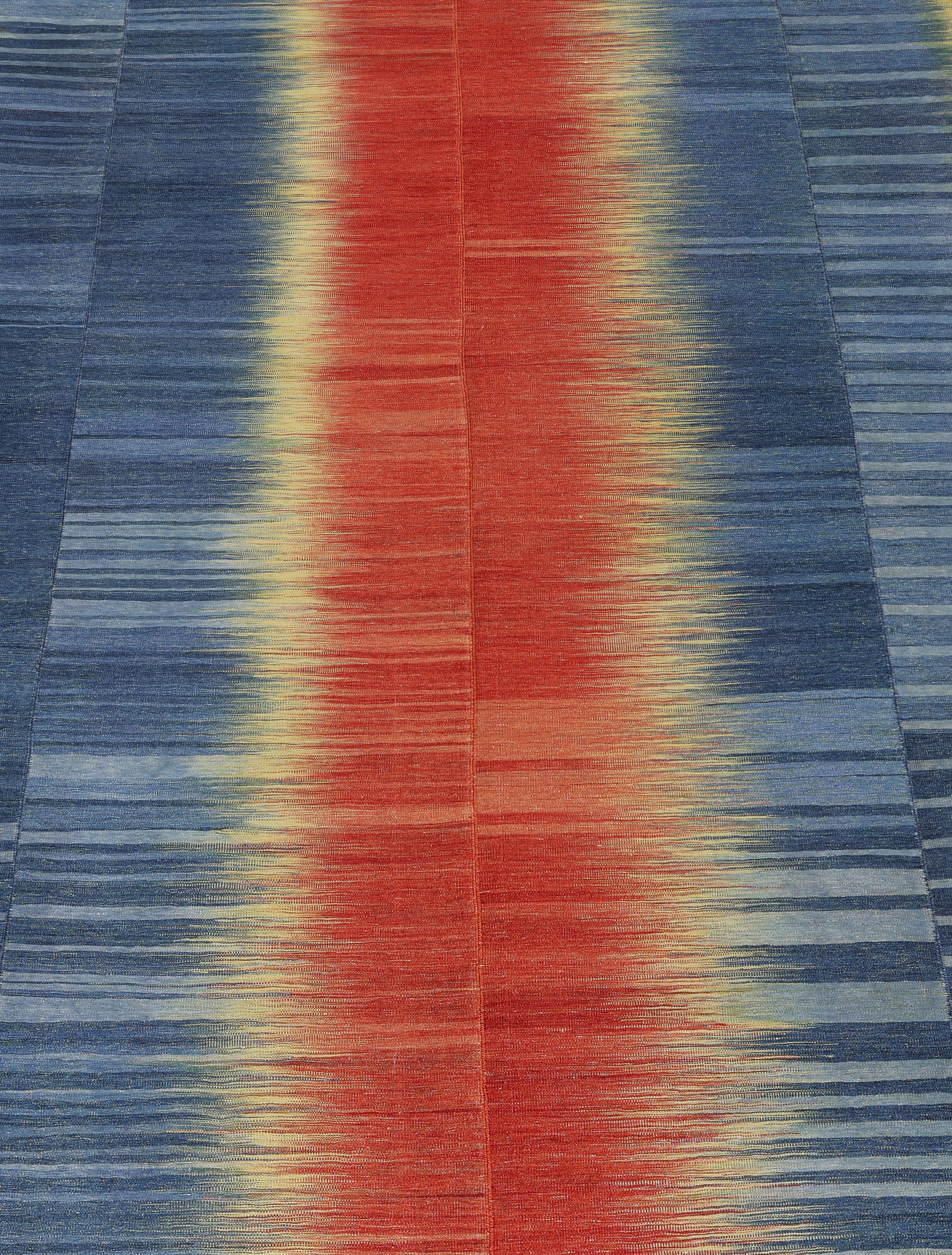 Indigo Blaze Wool Flatweave in Crimson, Cobalt, and Sunbeam Yellow
