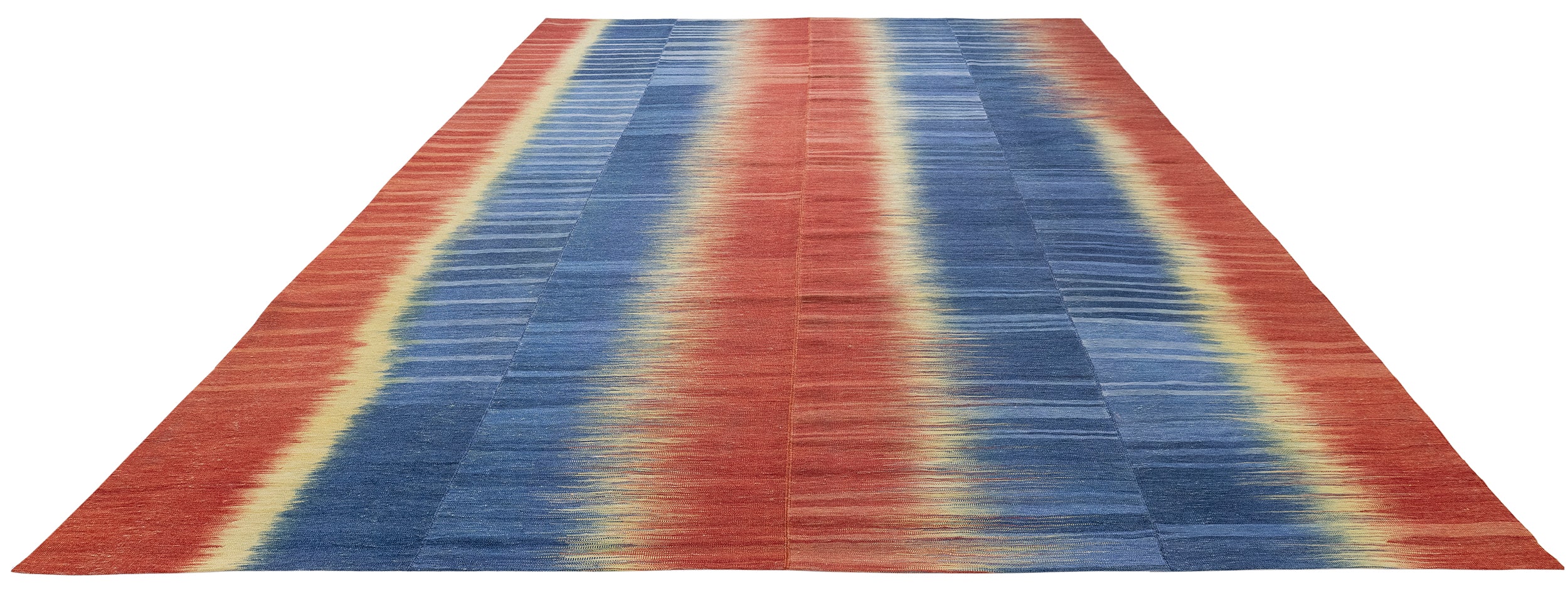 Indigo Blaze Wool Flatweave in Crimson, Cobalt, and Sunbeam Yellow