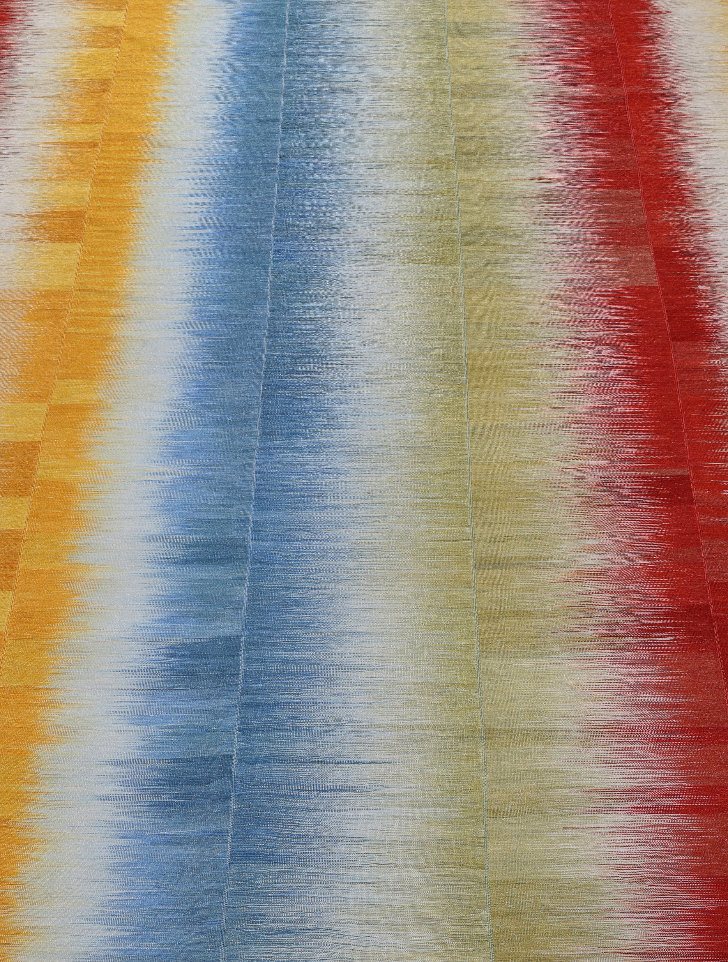 Sun Prism Wool Flatweave in Cerulean, Saffron, and Crimson Bands