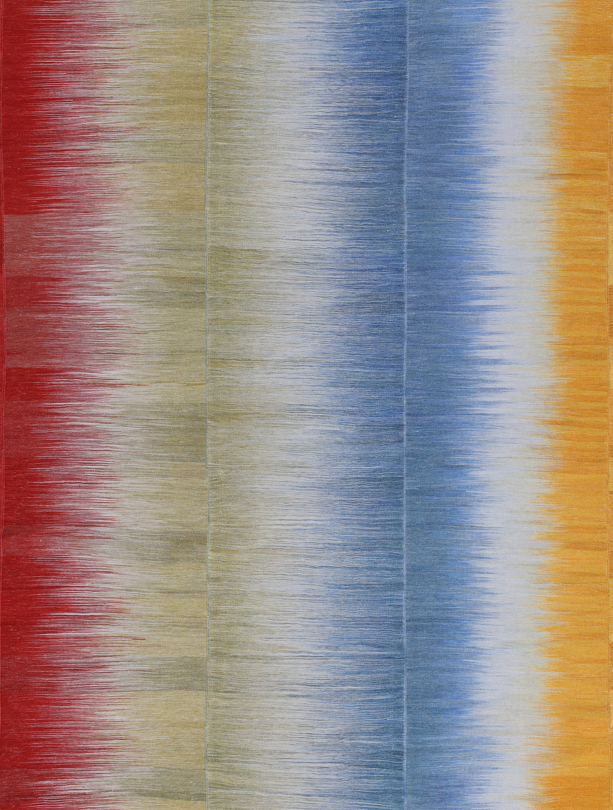 Sun Prism Wool Flatweave in Cerulean, Saffron, and Crimson Bands