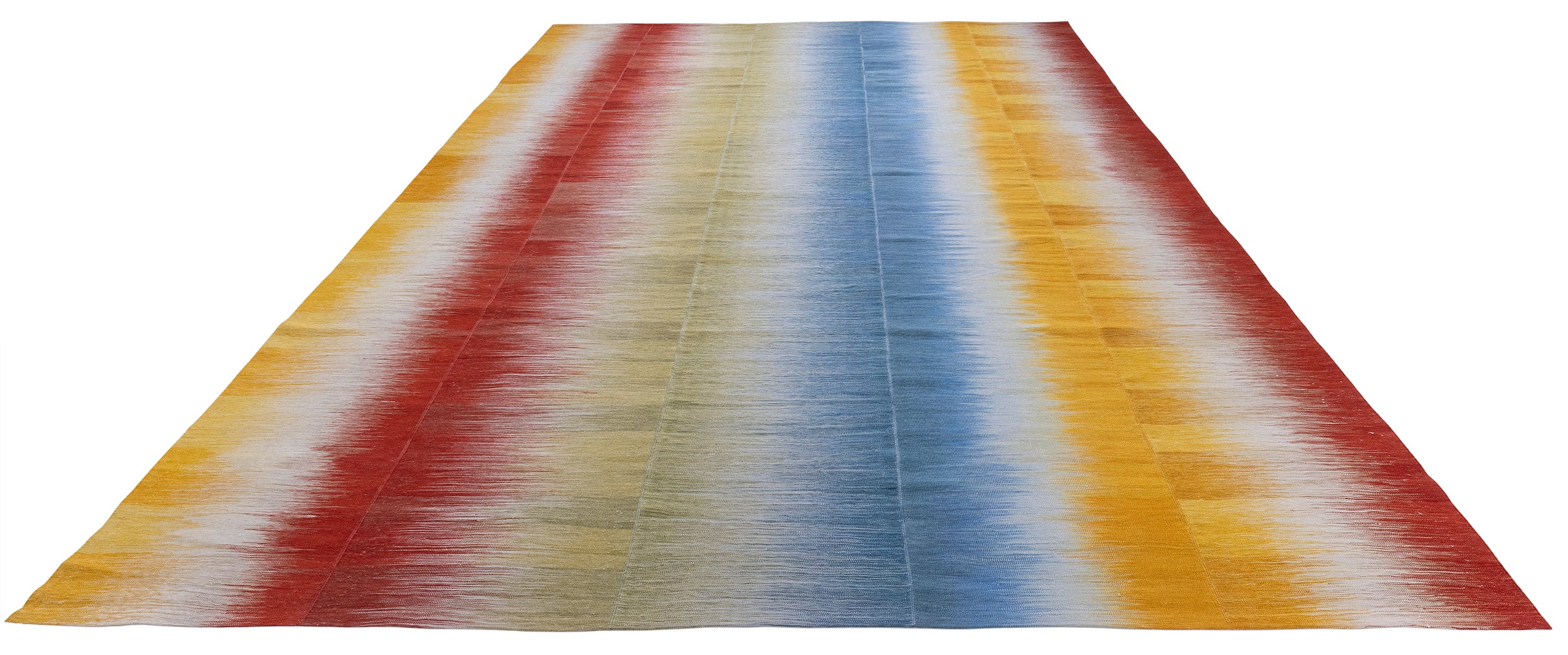 Sun Prism Wool Flatweave in Cerulean, Saffron, and Crimson Bands