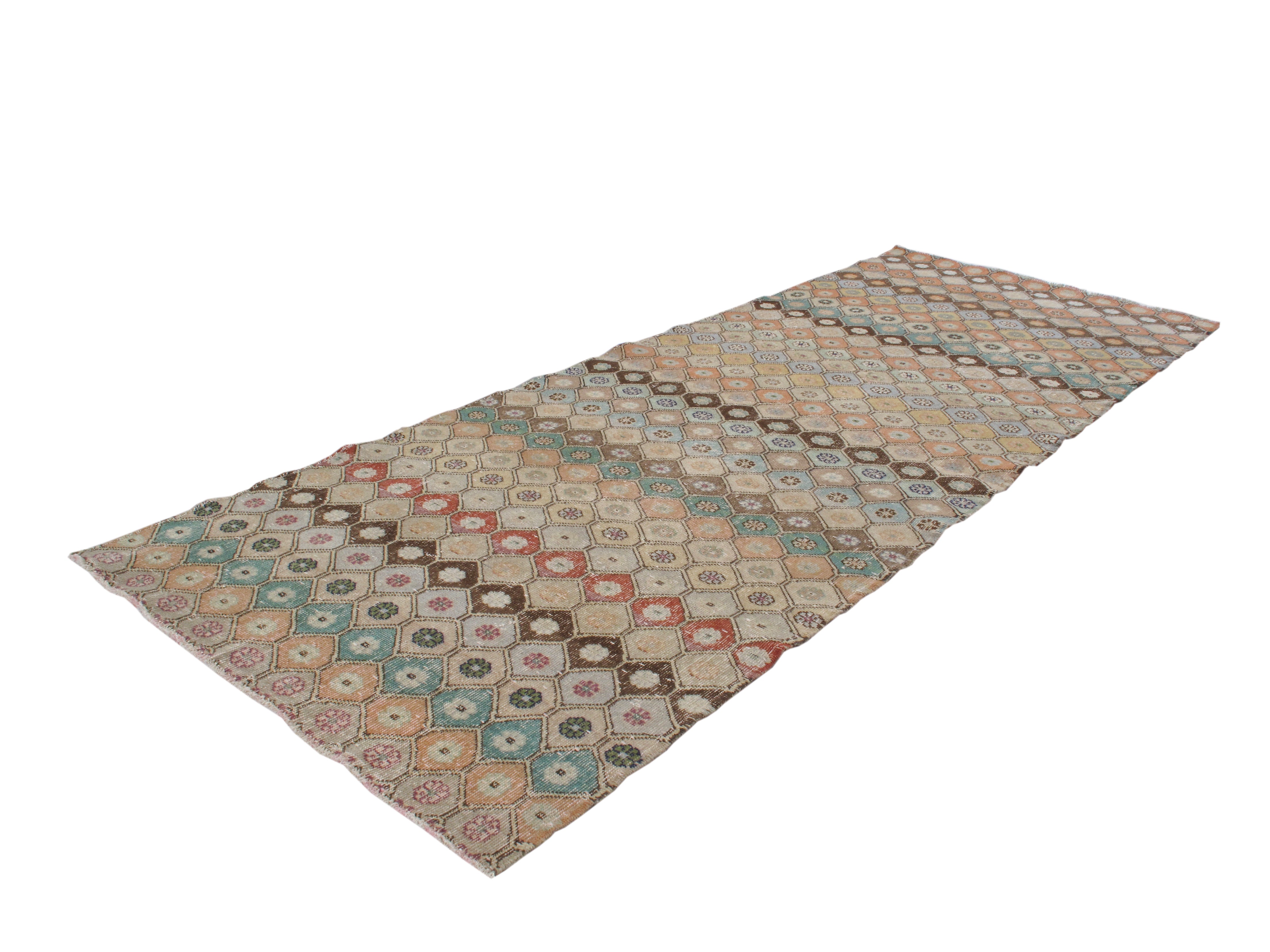 Vintage Multicolor Diamond Flatweave Rug