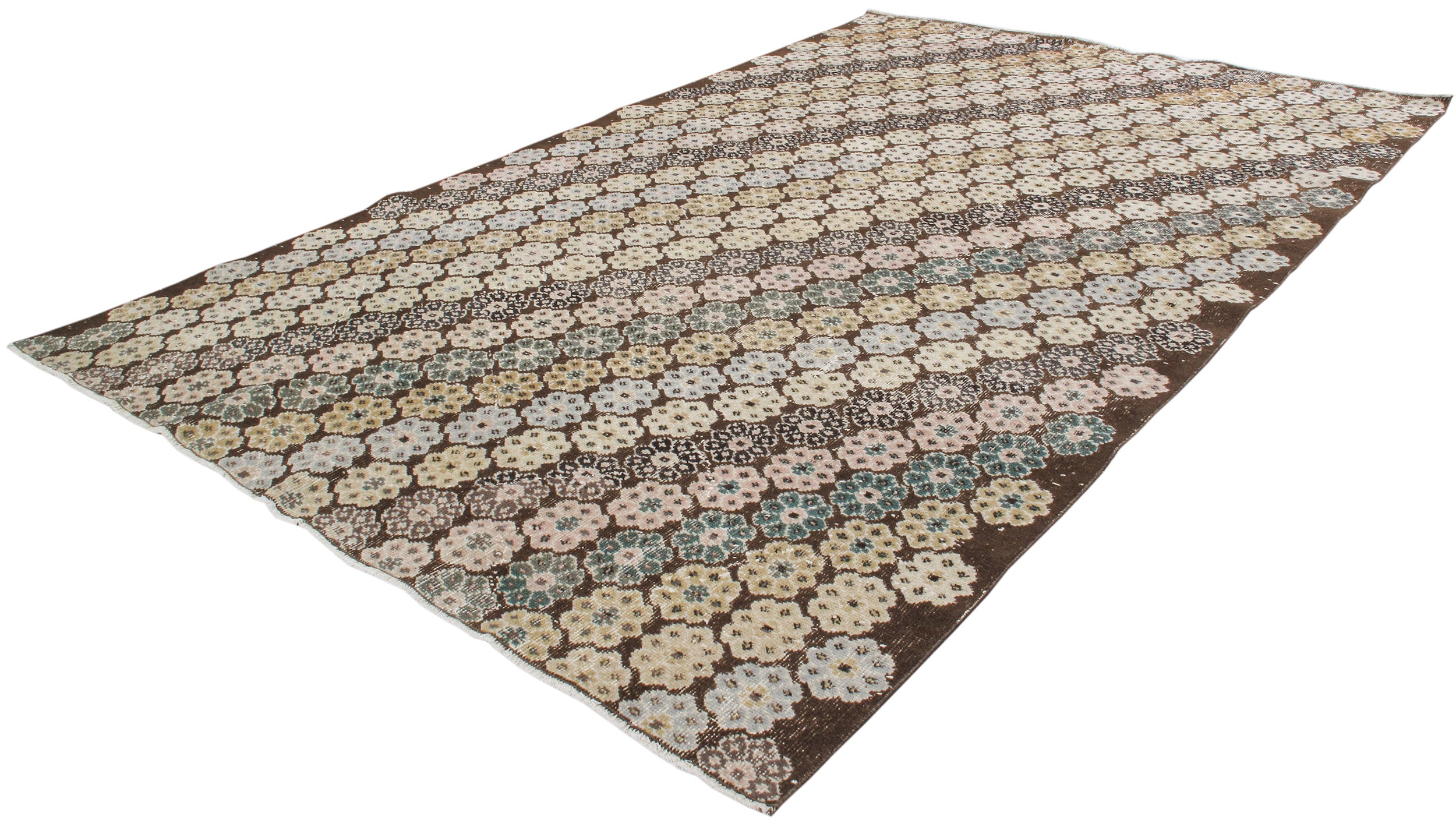 Vintage Floral Medallion Flatweave Rug in Soft Pastels