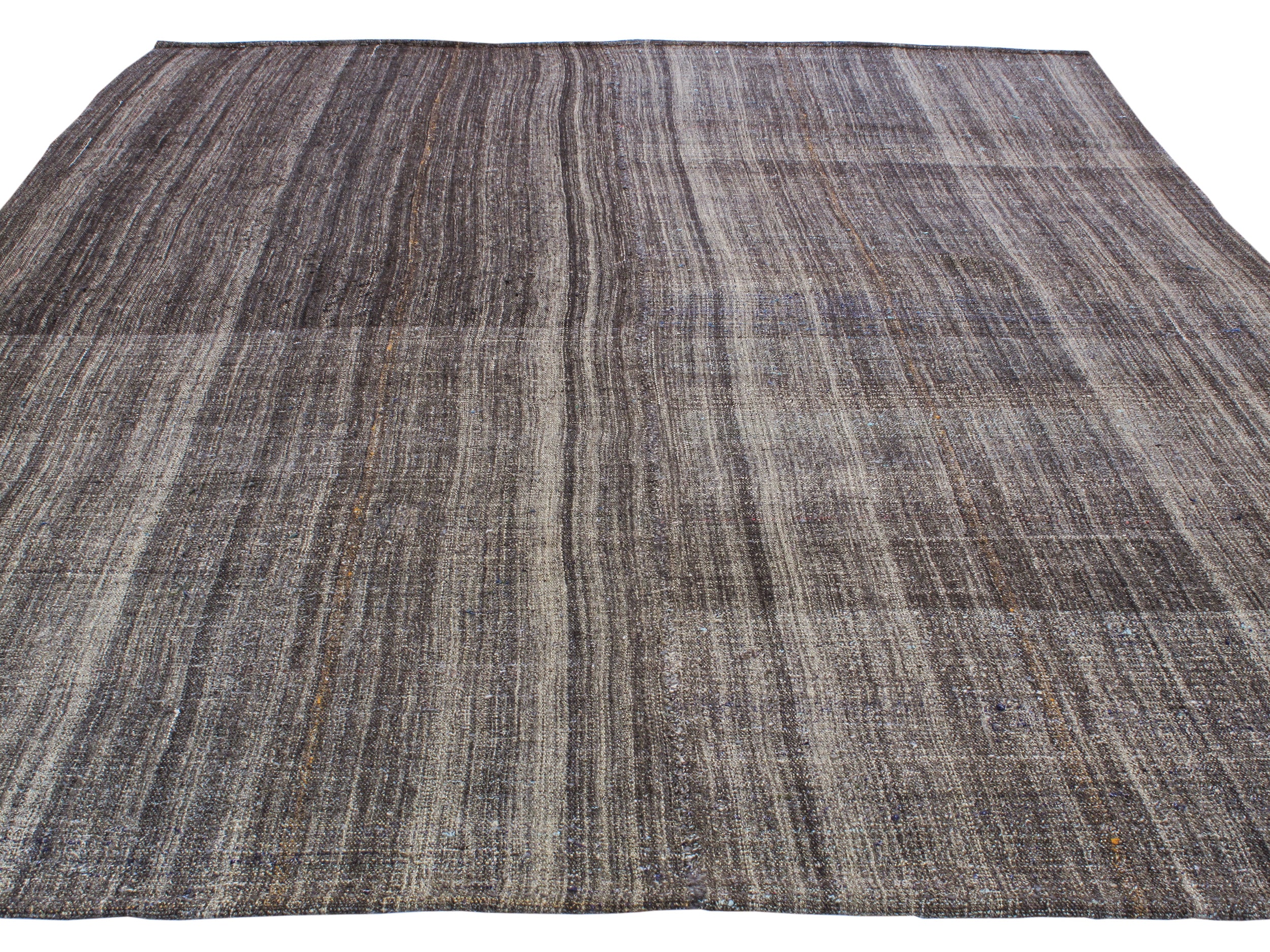Vintage Minimalist Striped Flatweave Rug in Earthy Browns