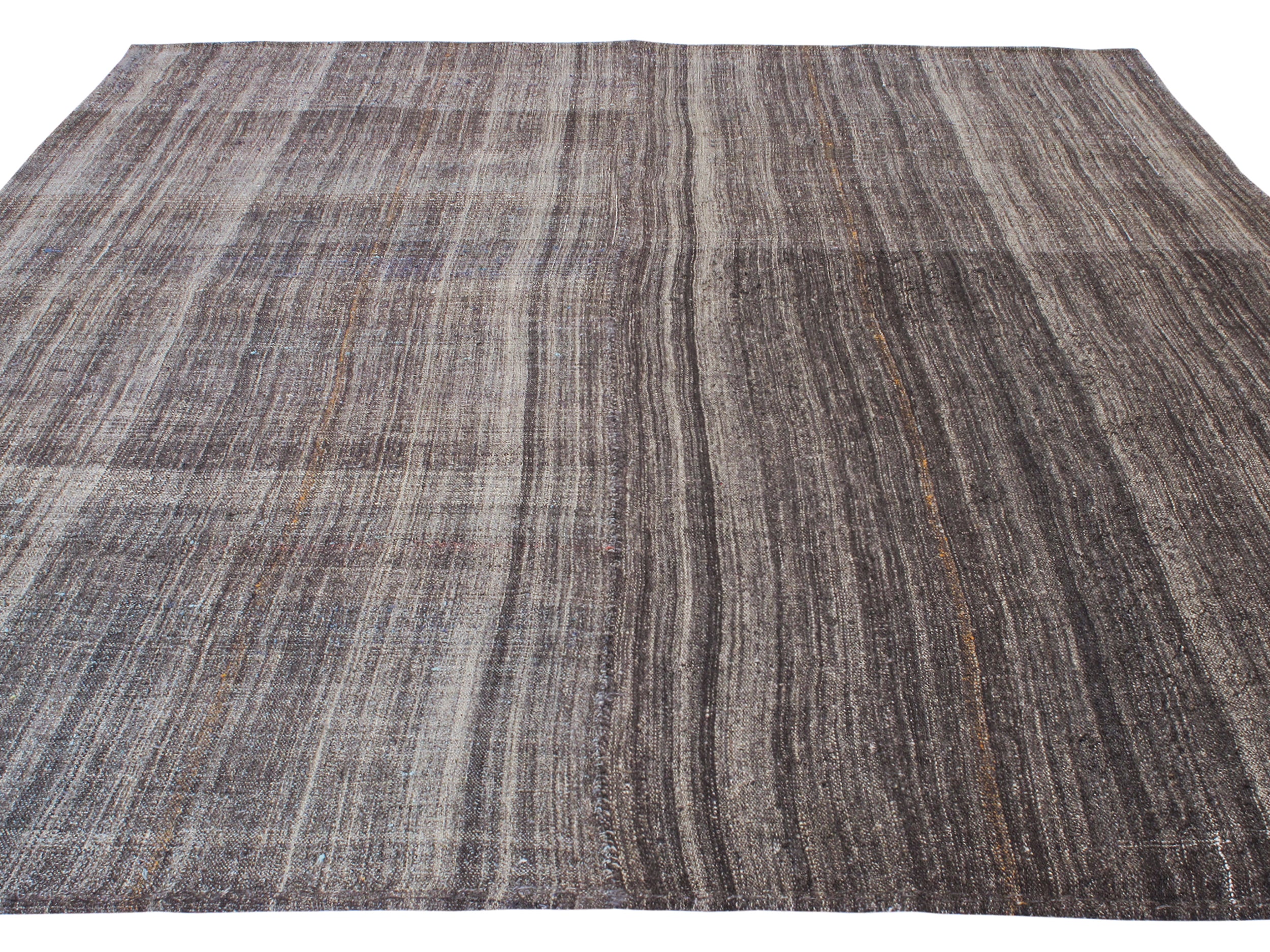 Vintage Minimalist Striped Flatweave Rug in Earthy Browns