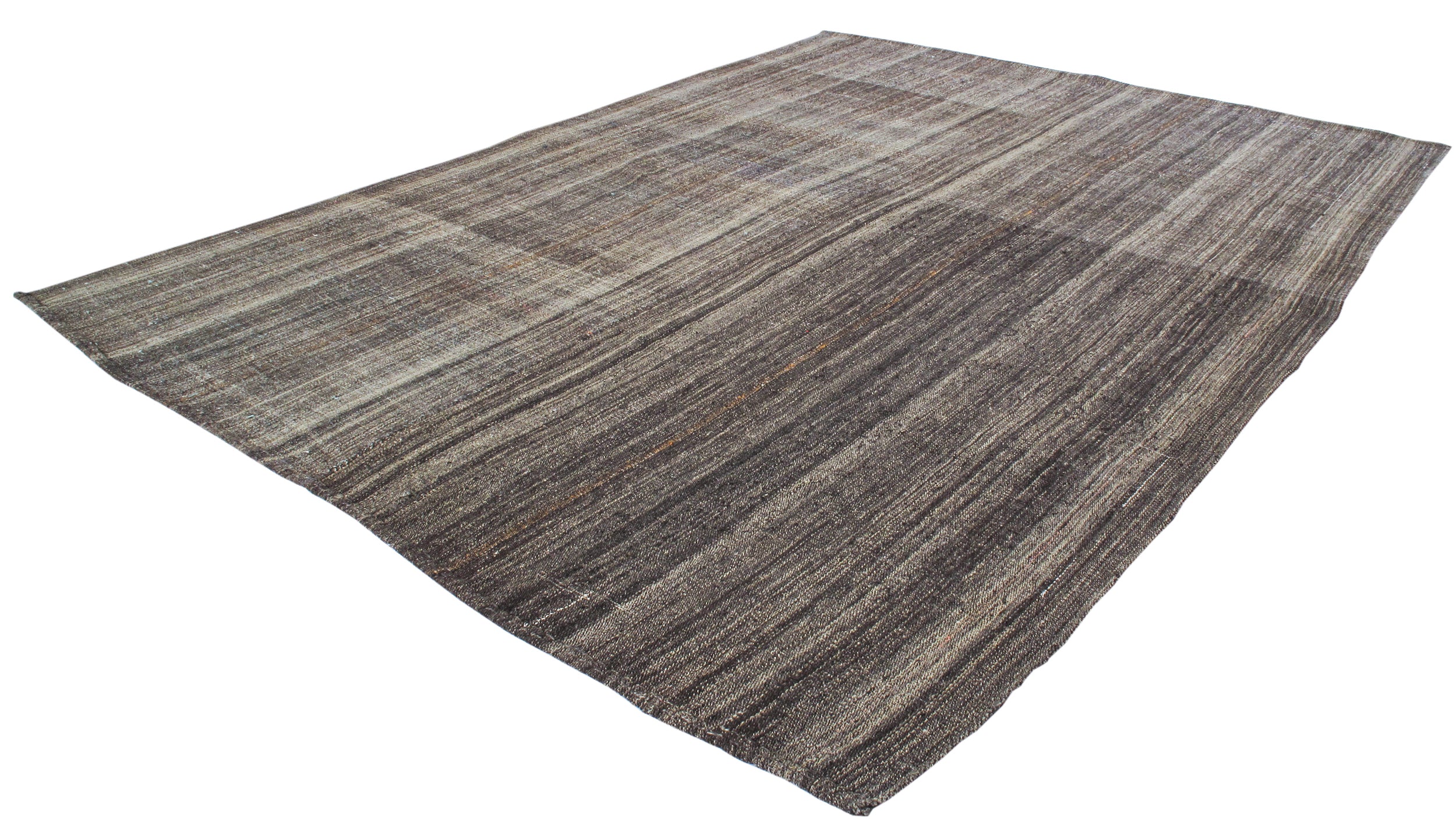 Vintage Minimalist Striped Flatweave Rug in Earthy Browns