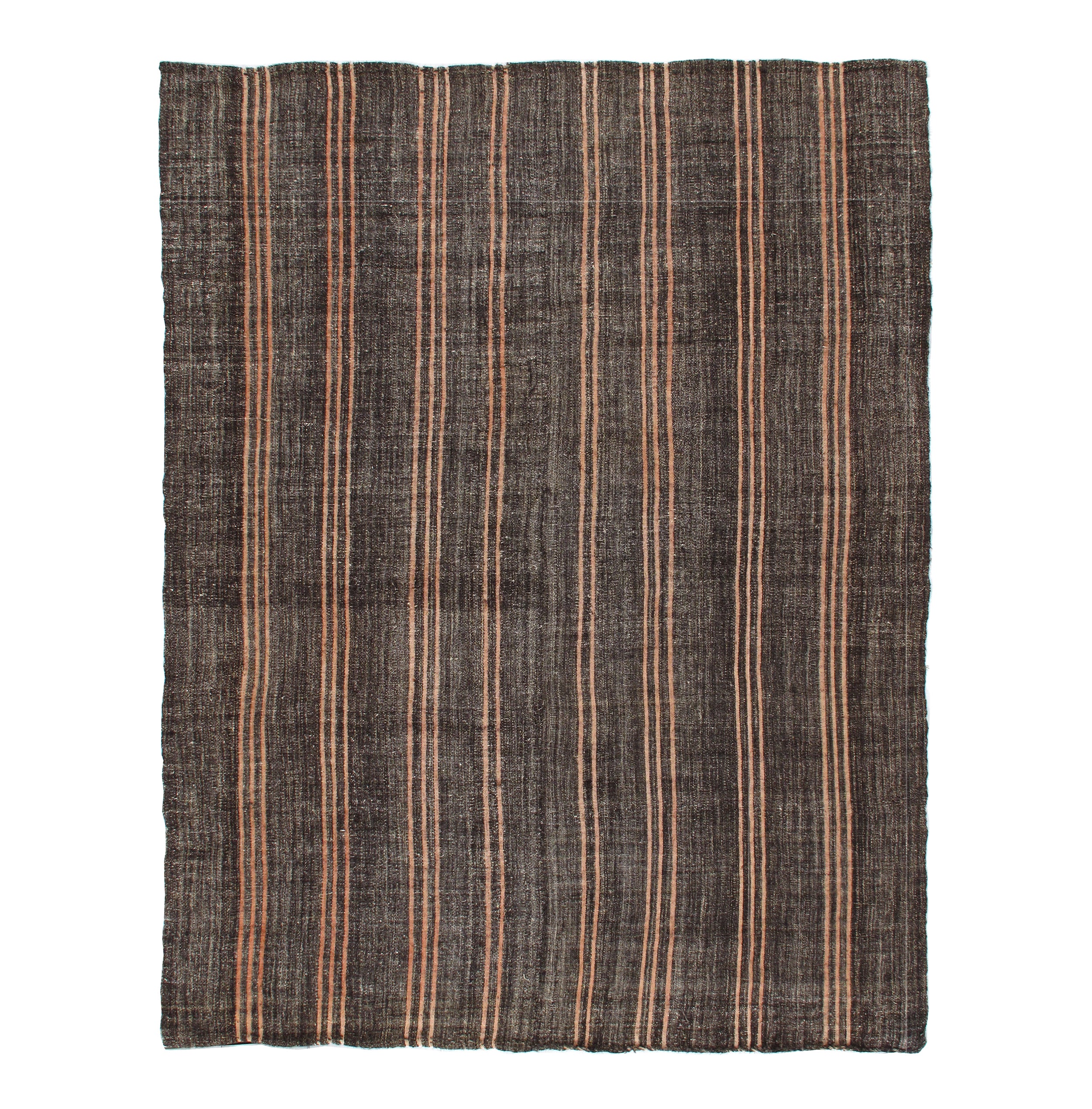 Vintage Brown Flatweave Rug with Terracotta Stripes