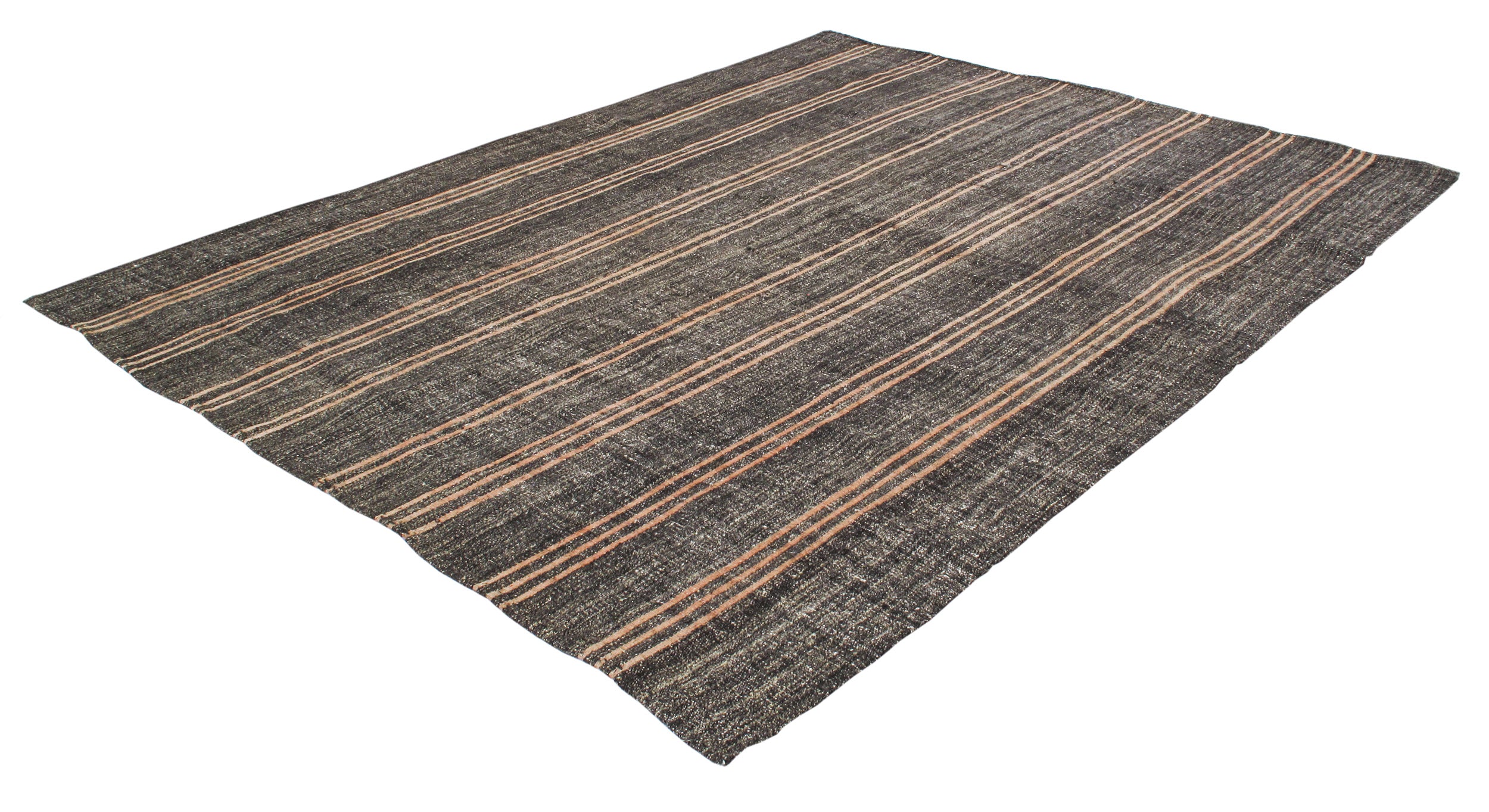 Vintage Brown Flatweave Rug with Terracotta Stripes