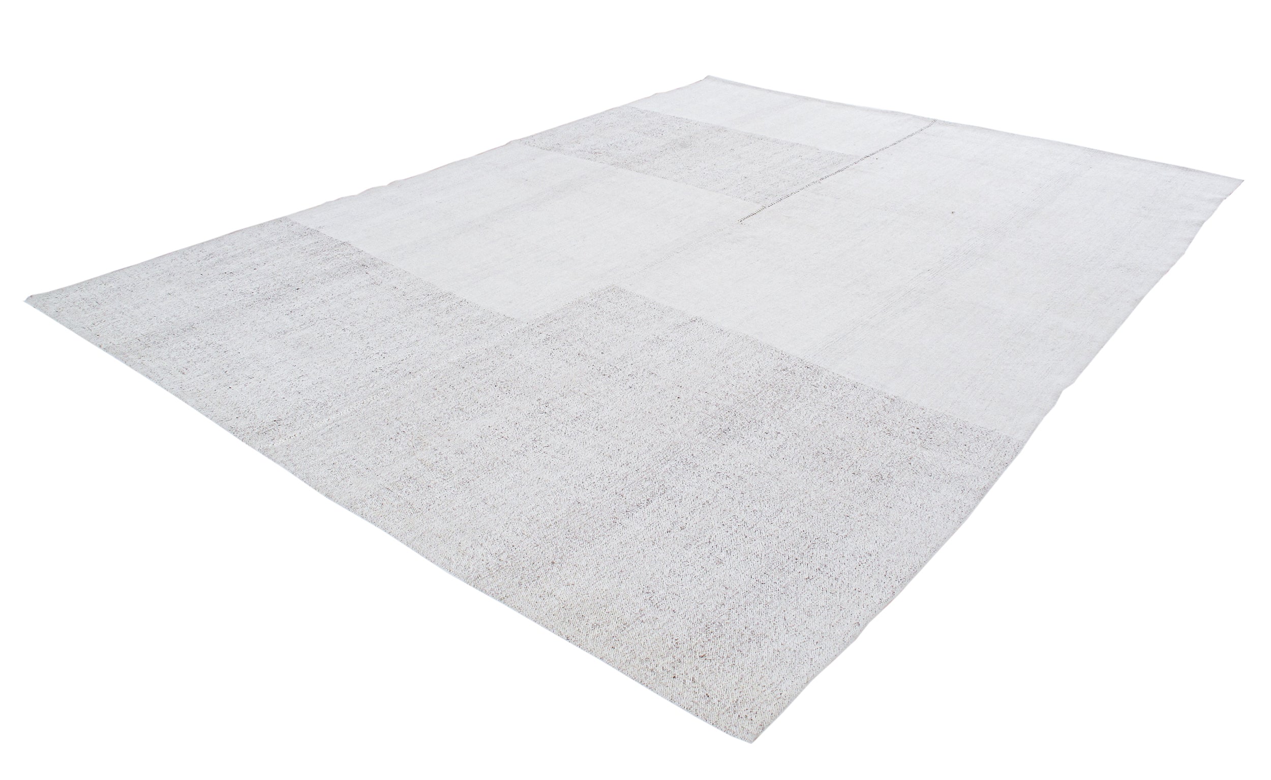 Contemporary Ivory Flatweave Rug with Subtle Geometric Blocks