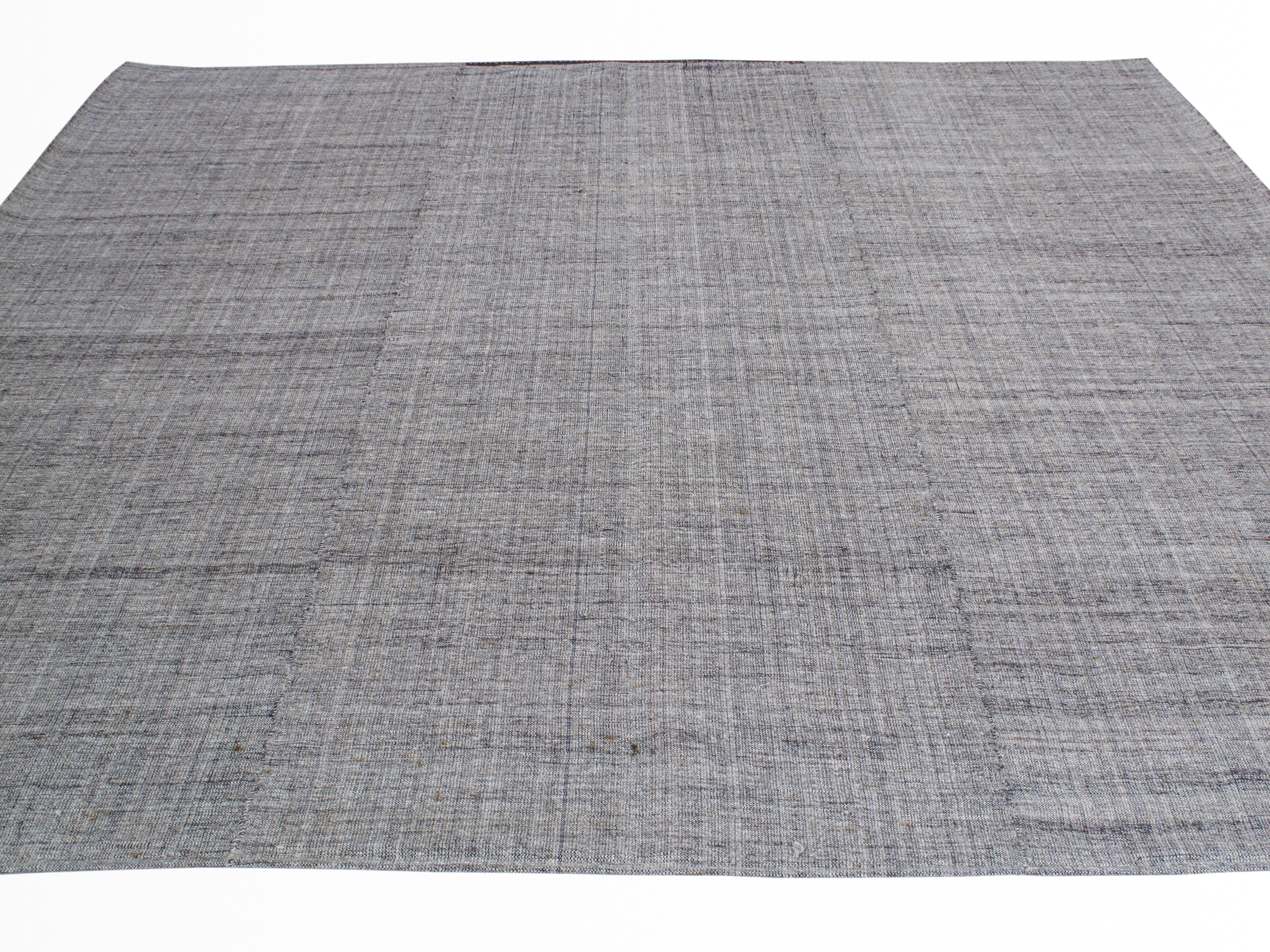 Modern Charcoal Flatweave Rug with Tonal Texture