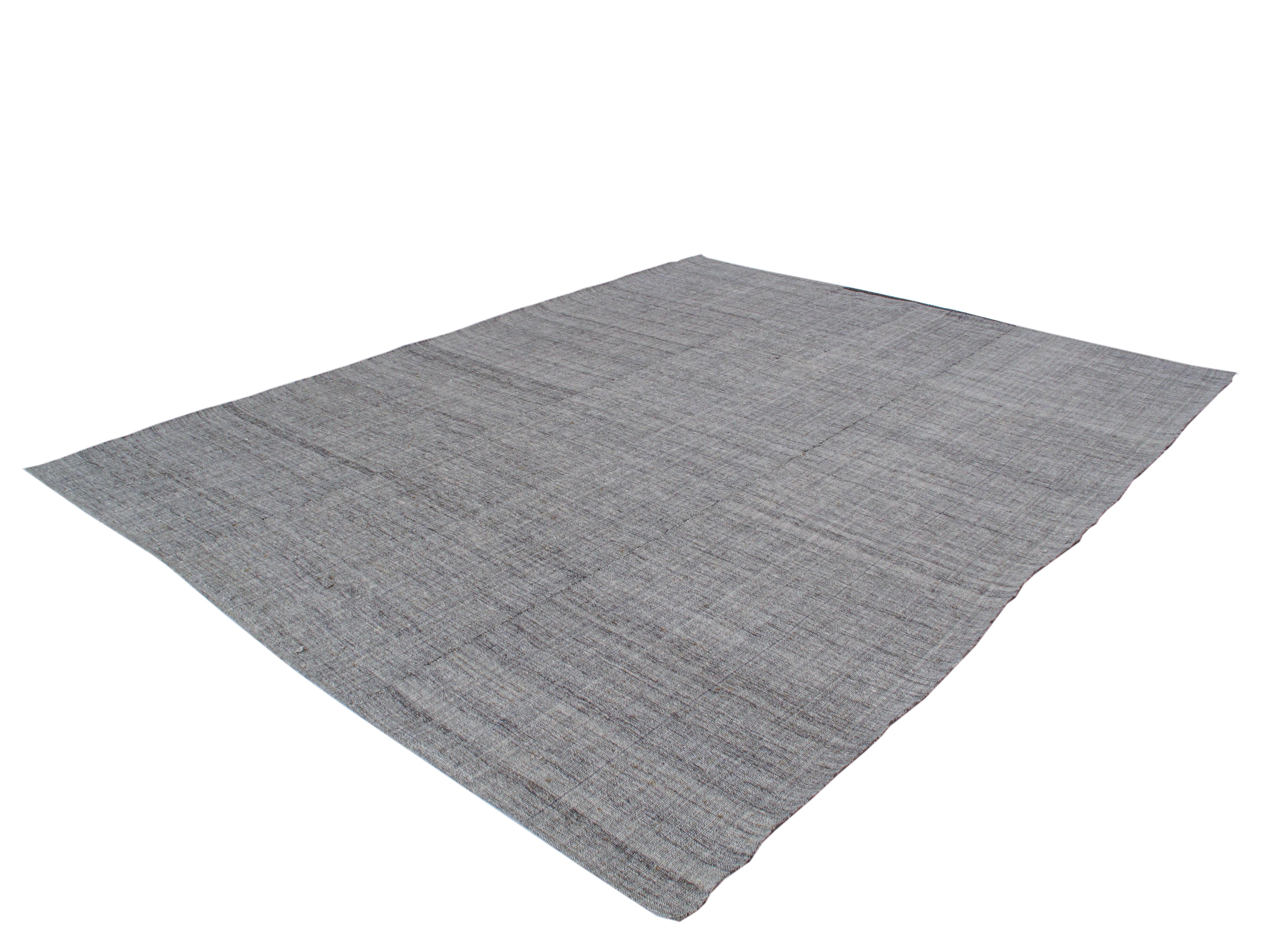 Modern Charcoal Flatweave Rug with Tonal Texture