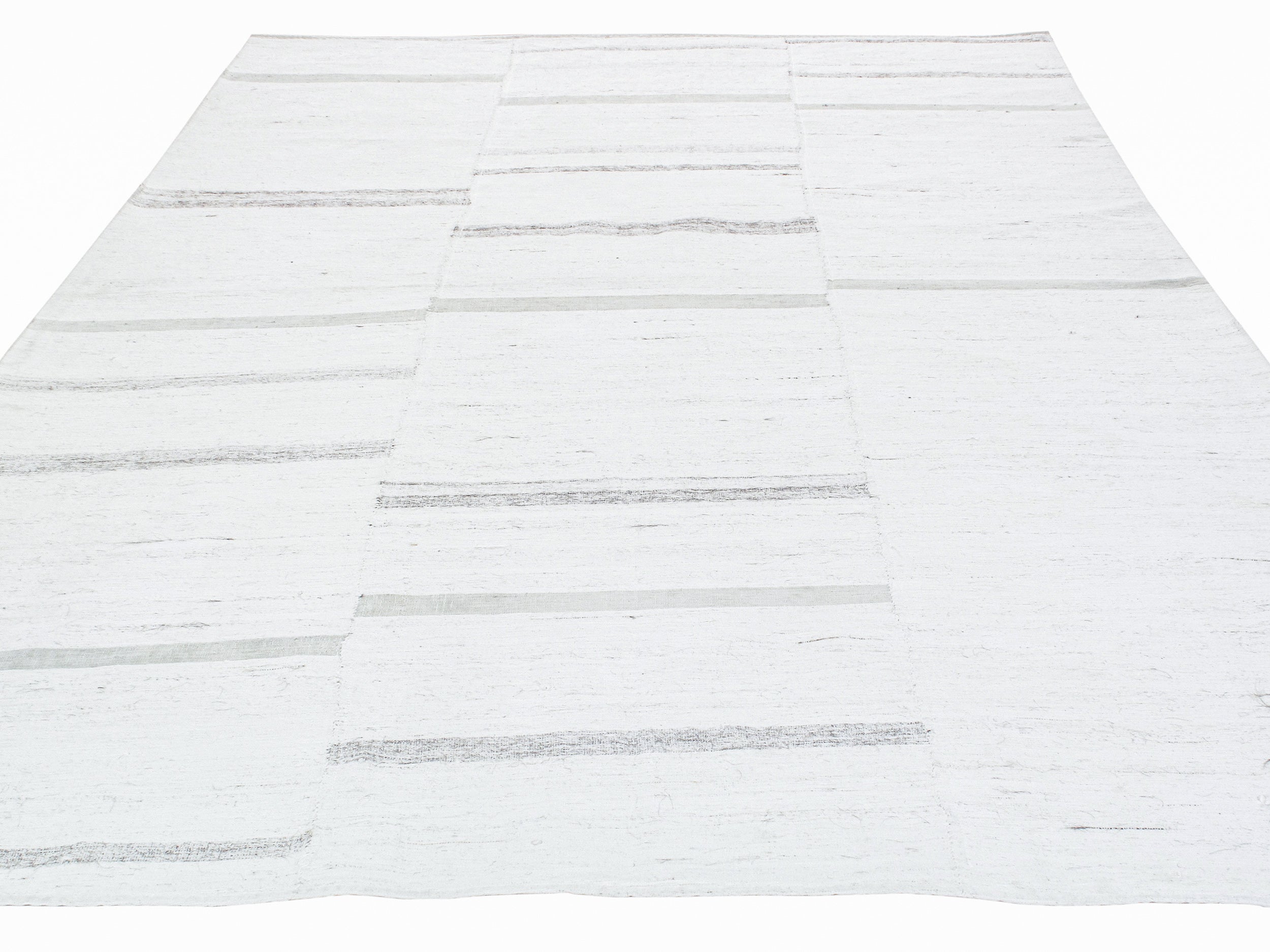 Contemporary Ivory Flatweave Rug with Minimal Linear Accents