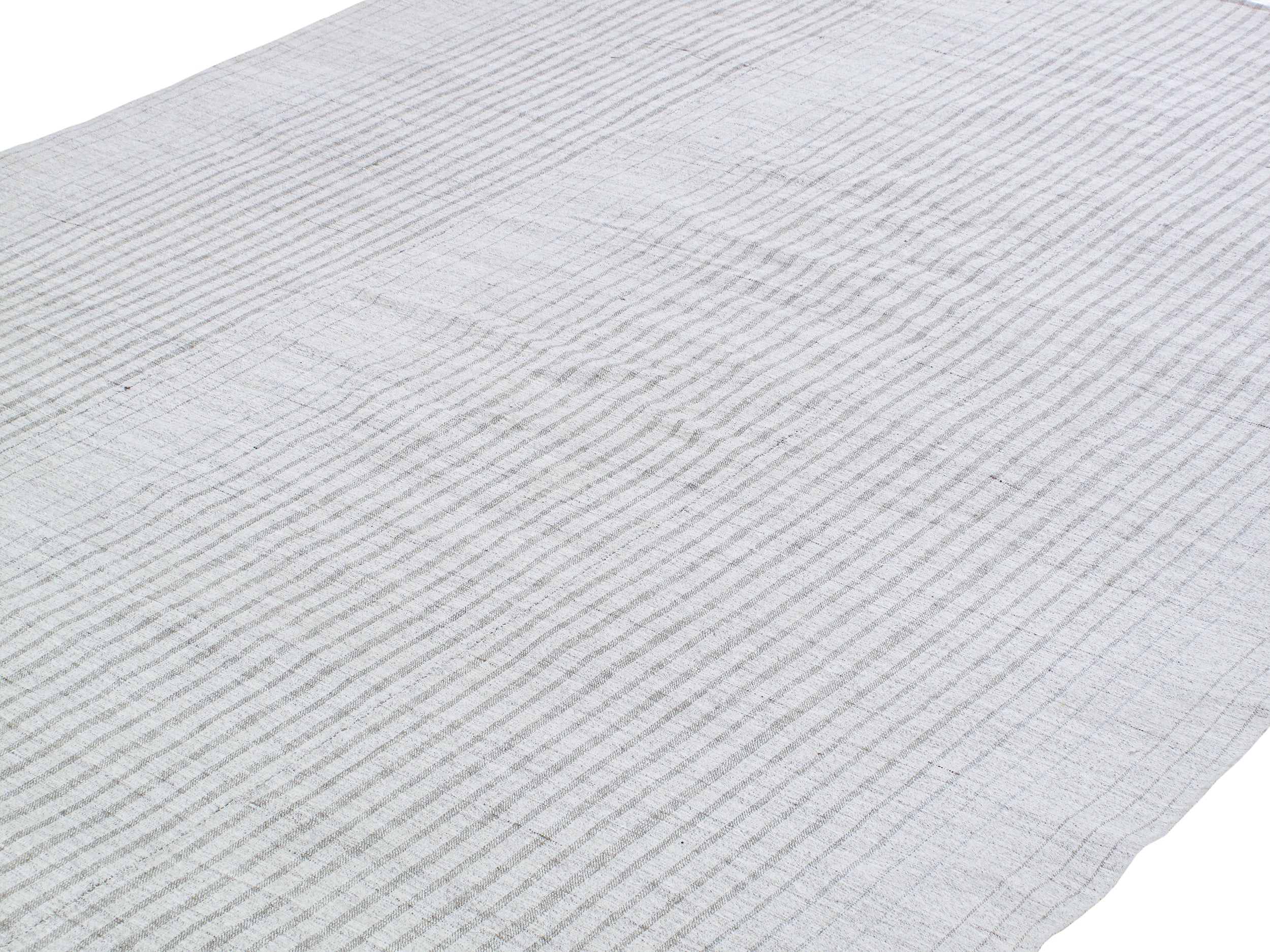 Modern Ivory Flatweave Rug with Fine Vertical Striping