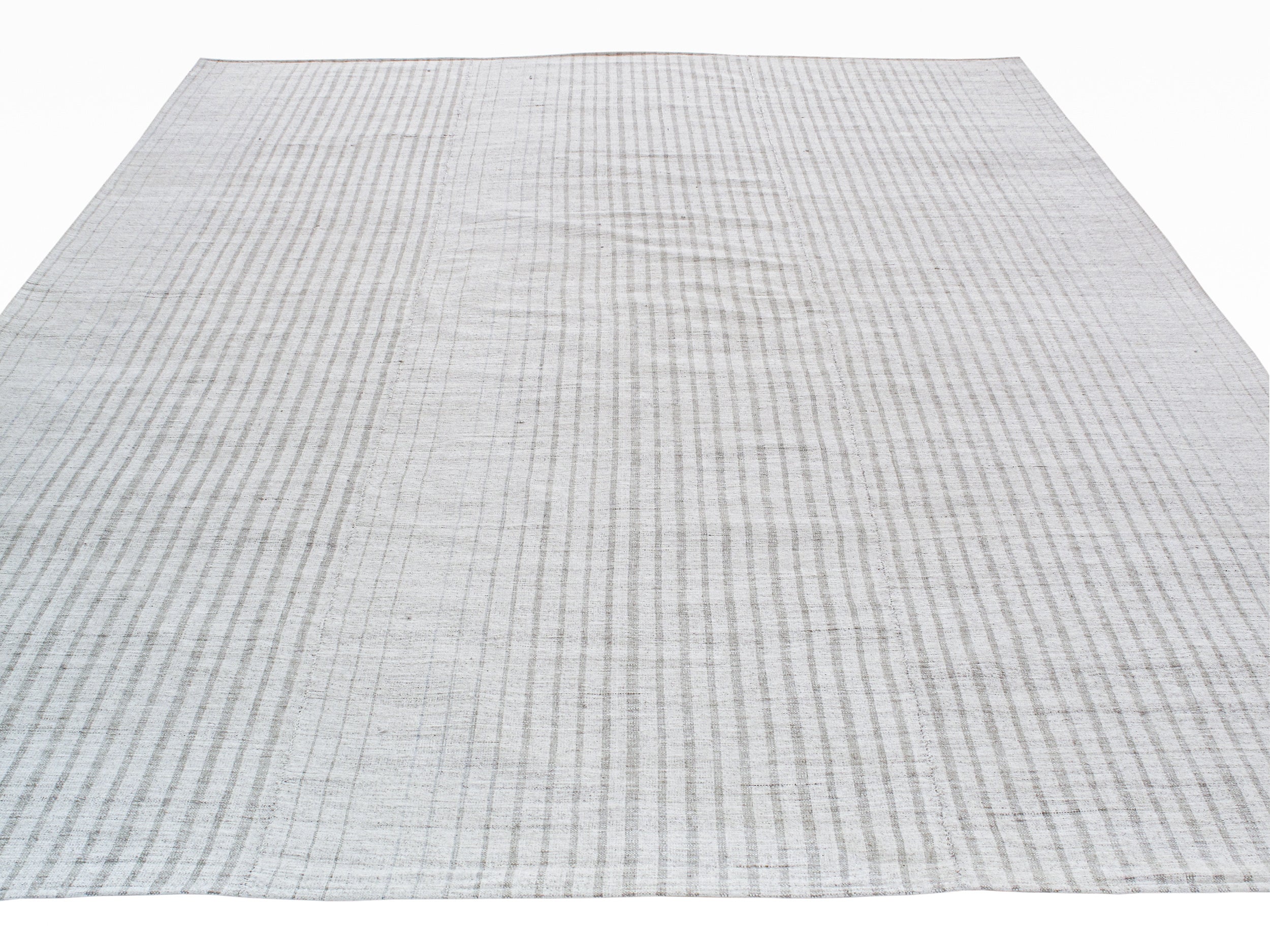 Modern Ivory Flatweave Rug with Fine Vertical Striping