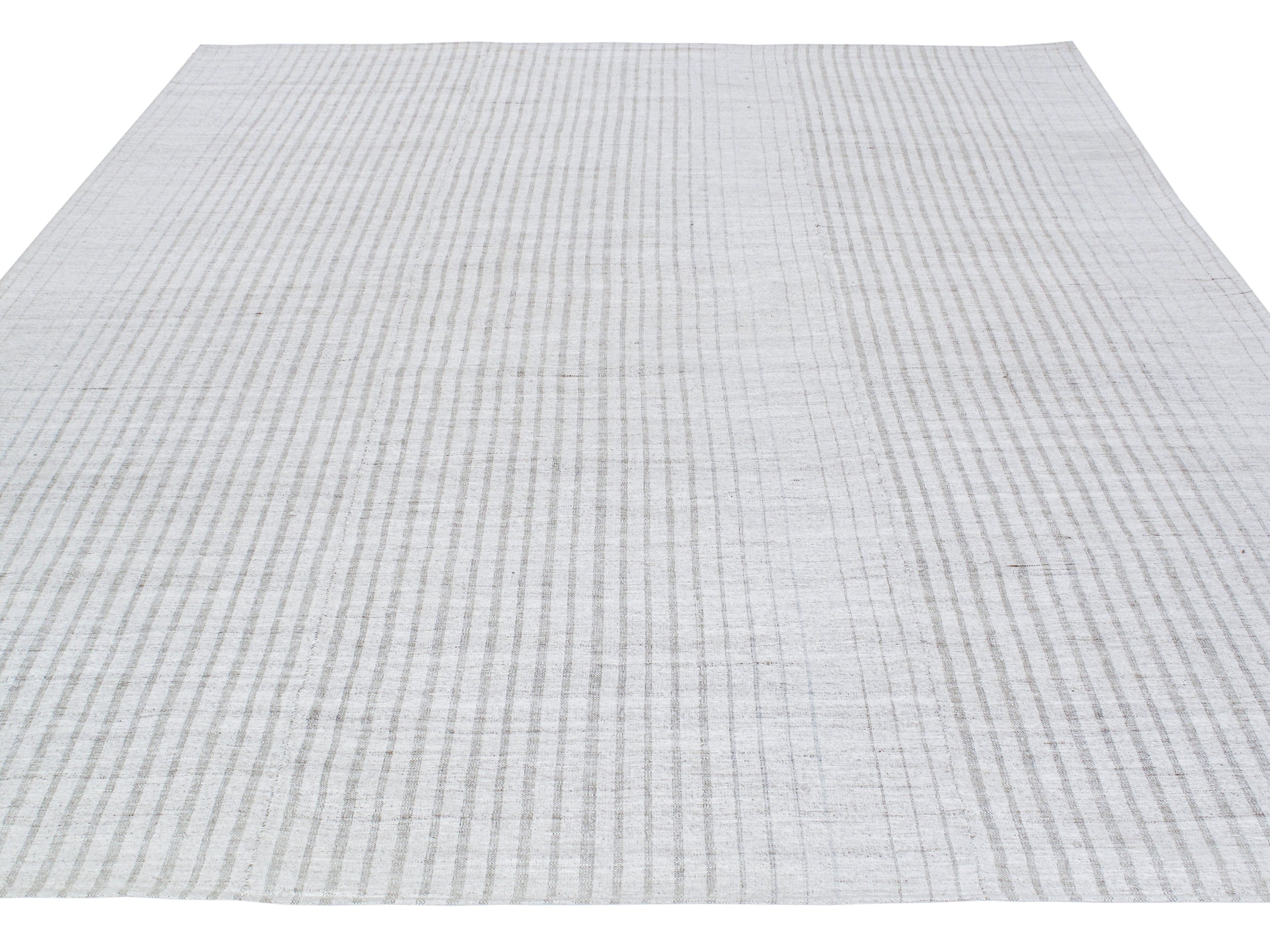 Modern Ivory Flatweave Rug with Fine Vertical Striping