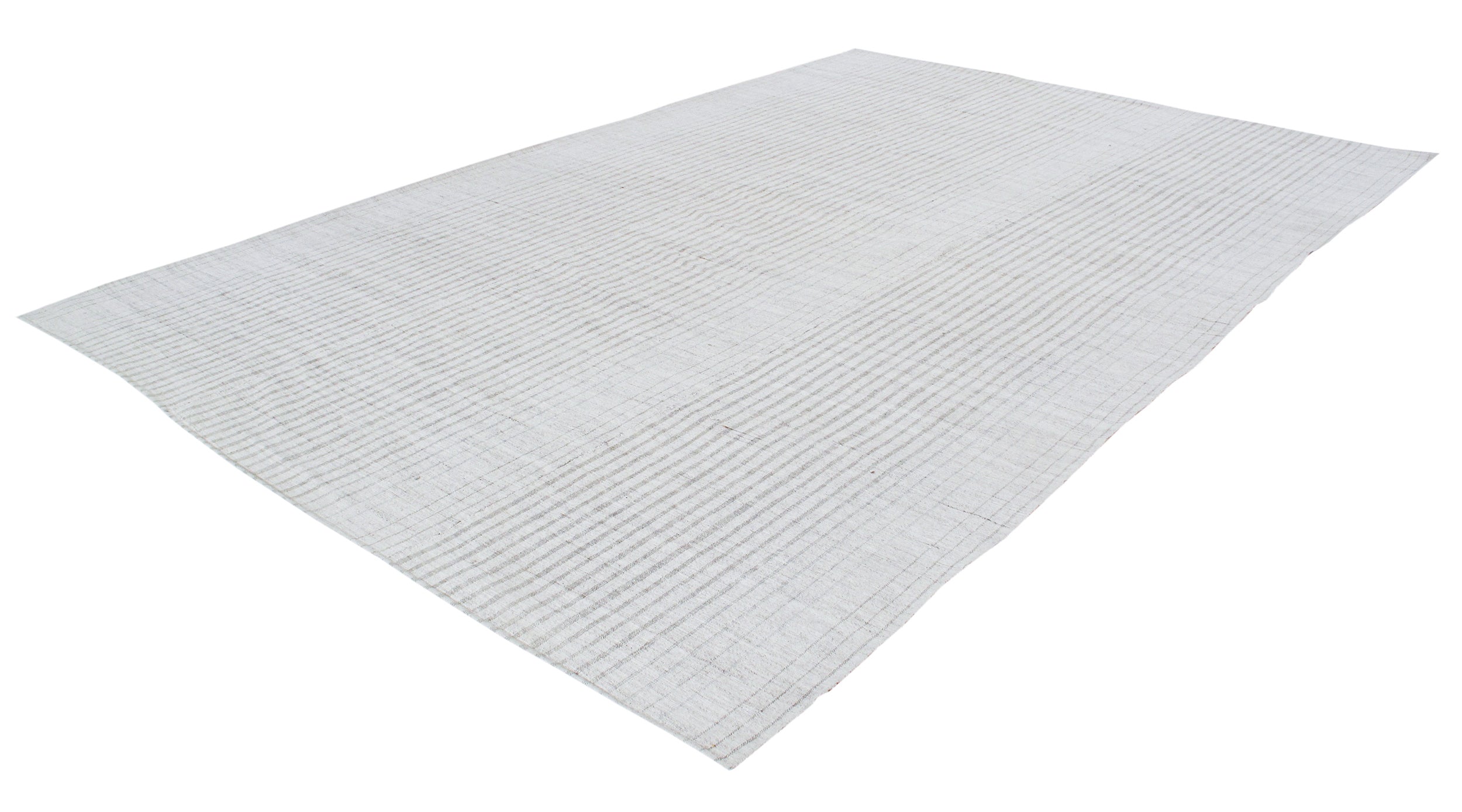 Modern Ivory Flatweave Rug with Fine Vertical Striping