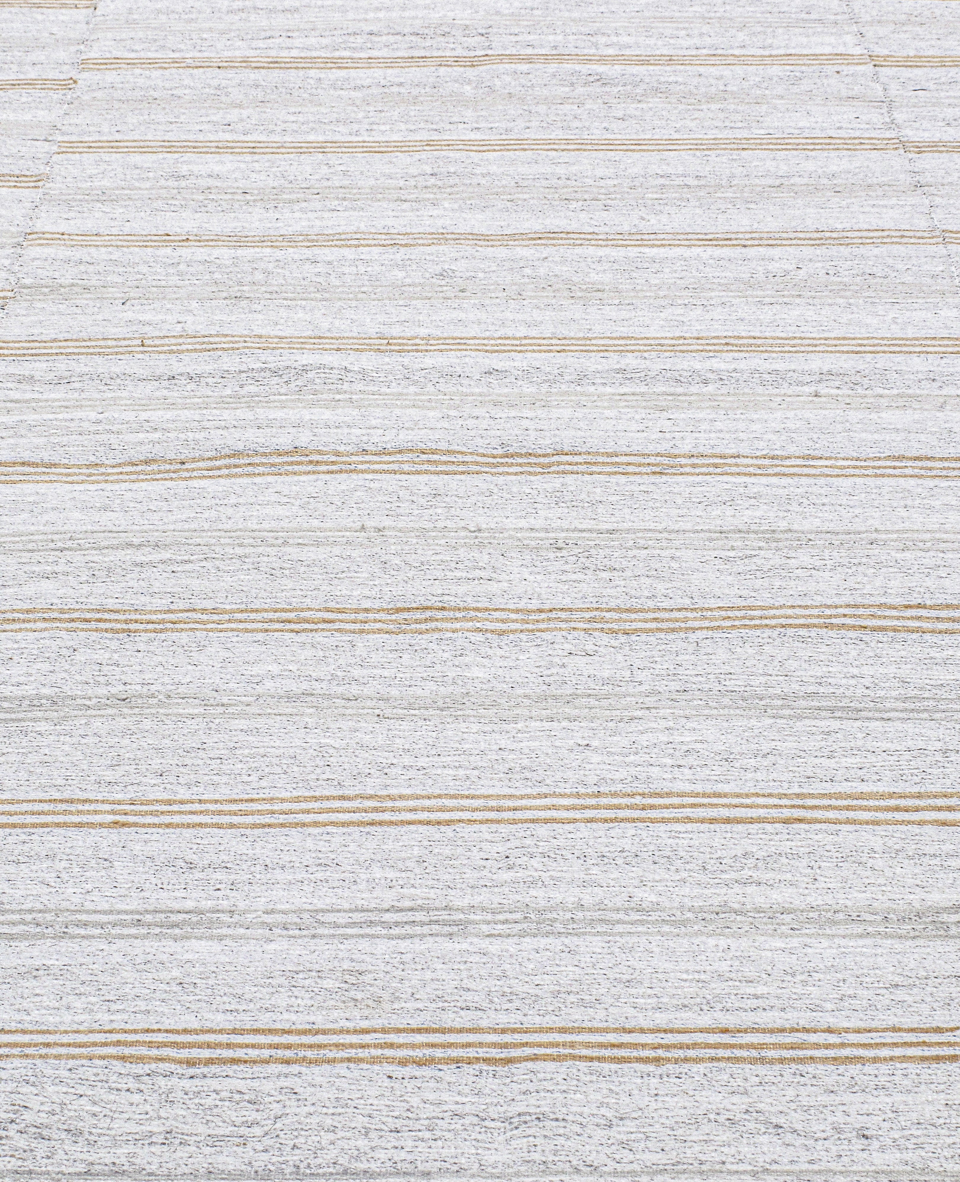 Modern Ivory Flatweave Rug with Golden Horizontal Stripes