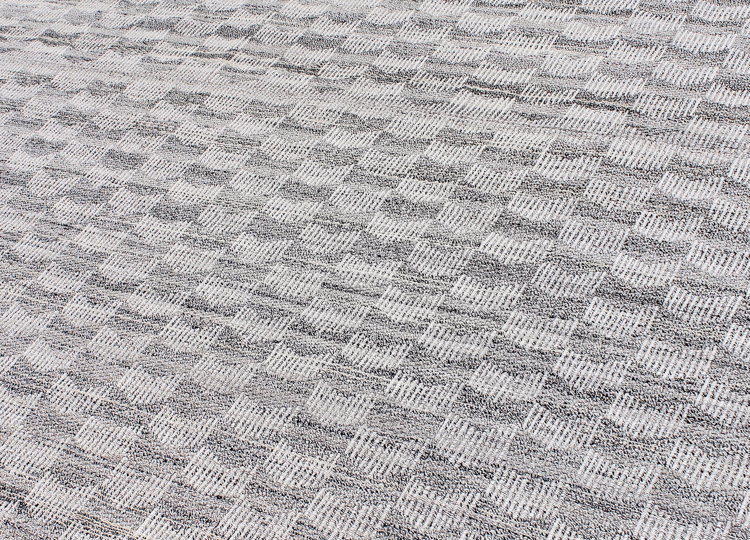 Handwoven Wool Rug in Cool Ivory with Textural Micro-Grid Pattern