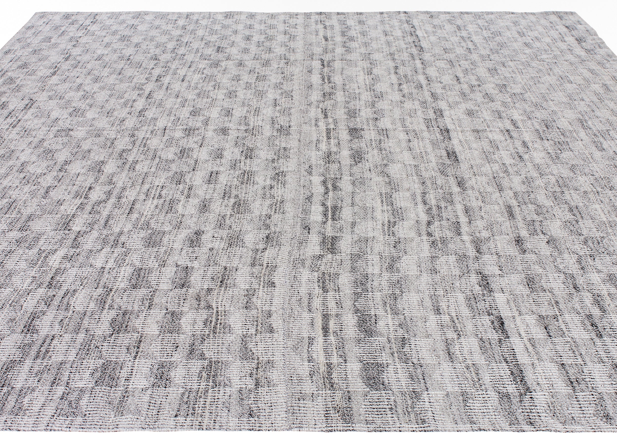 Handwoven Wool Rug in Cool Ivory with Textural Micro-Grid Pattern