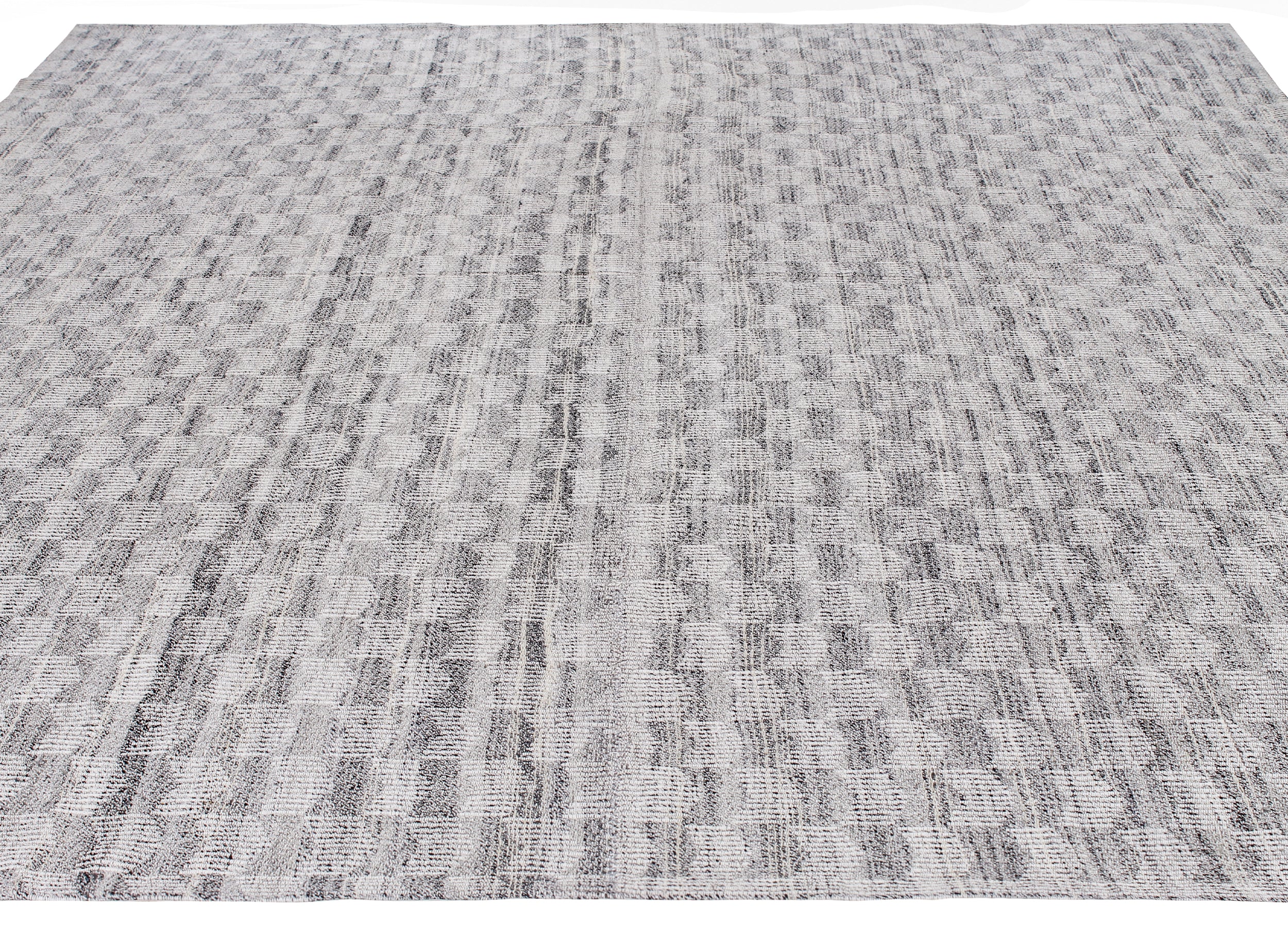 Handwoven Wool Rug in Cool Ivory with Textural Micro-Grid Pattern