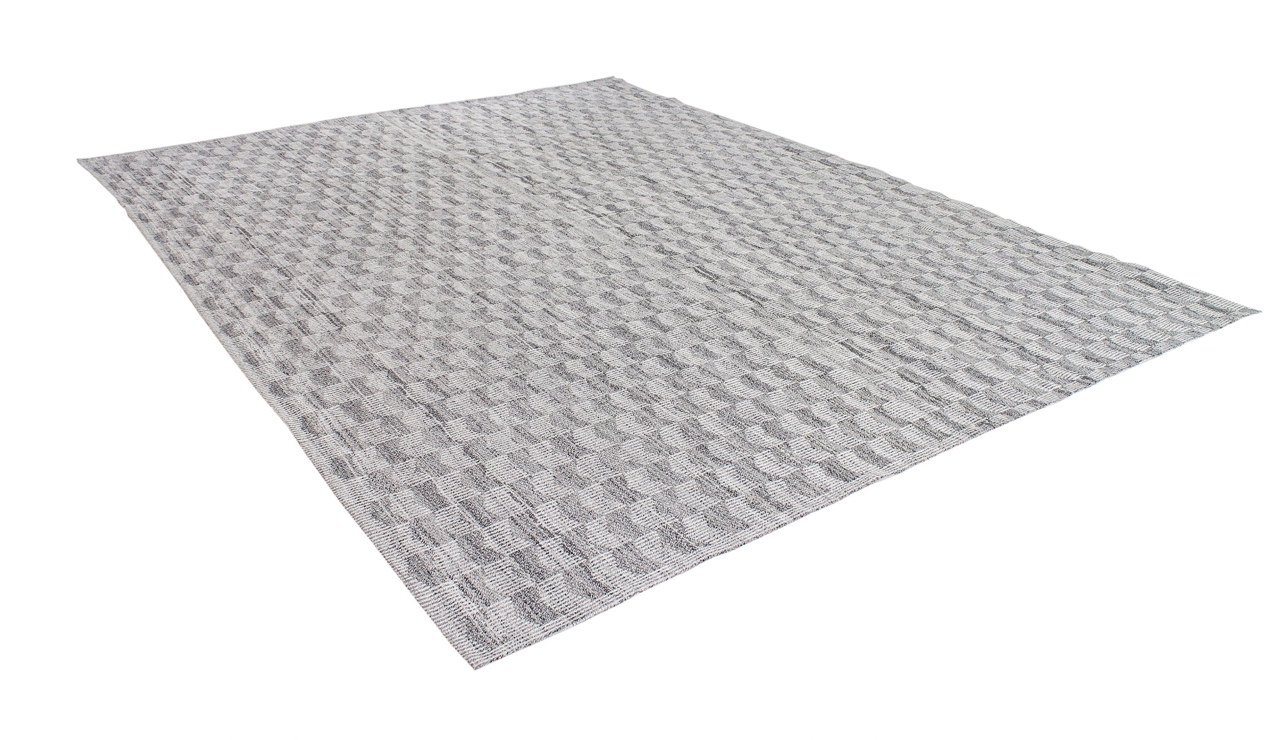 Handwoven Wool Rug in Cool Ivory with Textural Micro-Grid Pattern