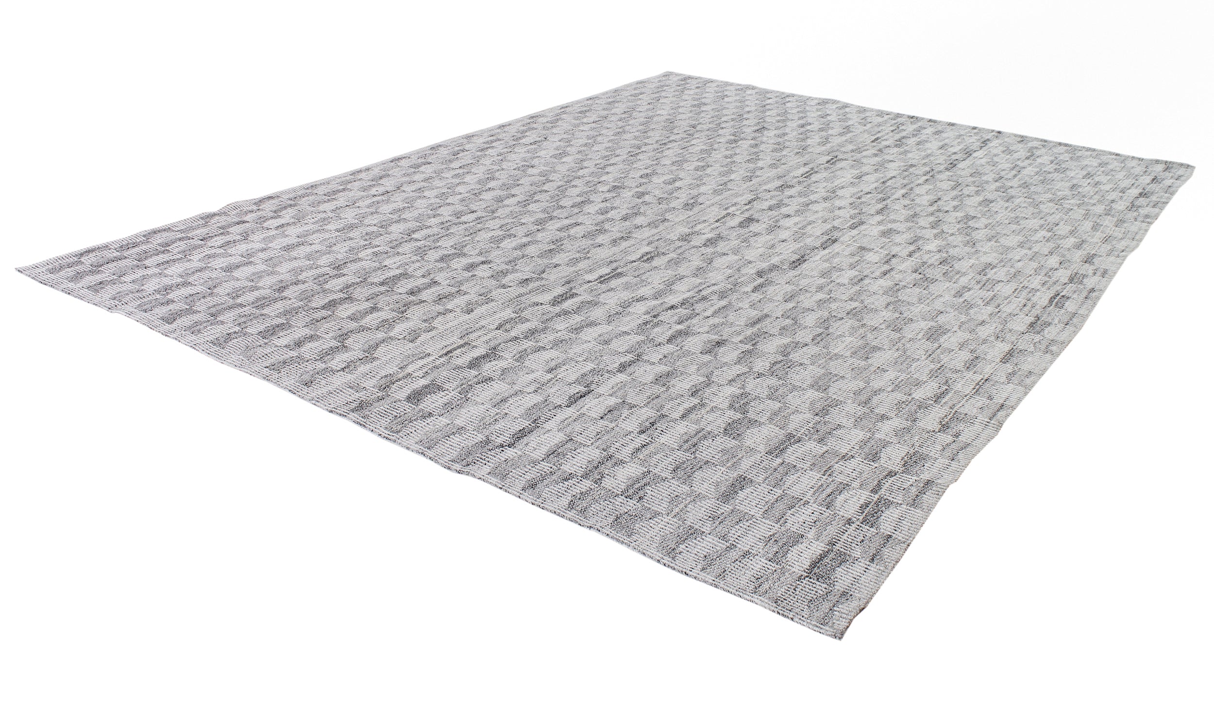 Handwoven Wool Rug in Cool Ivory with Textural Micro-Grid Pattern
