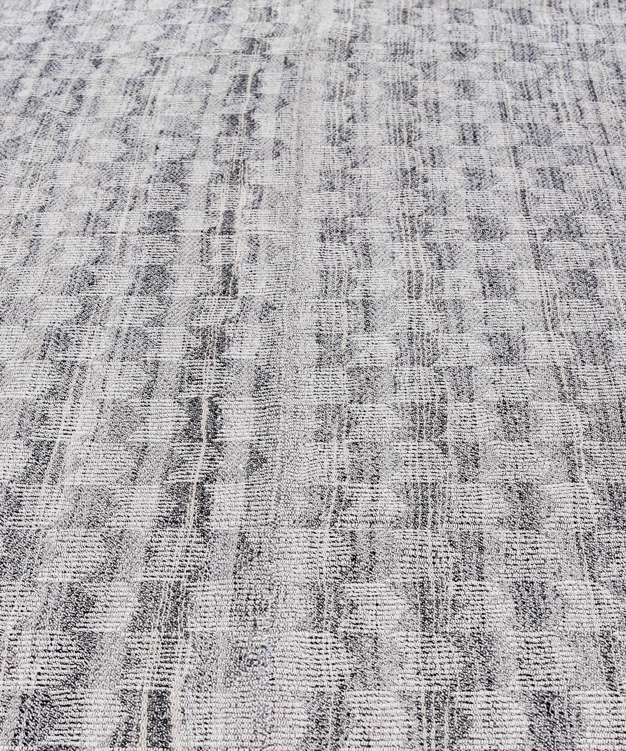 Handwoven Wool Rug in Cool Ivory with Textural Micro-Grid Pattern