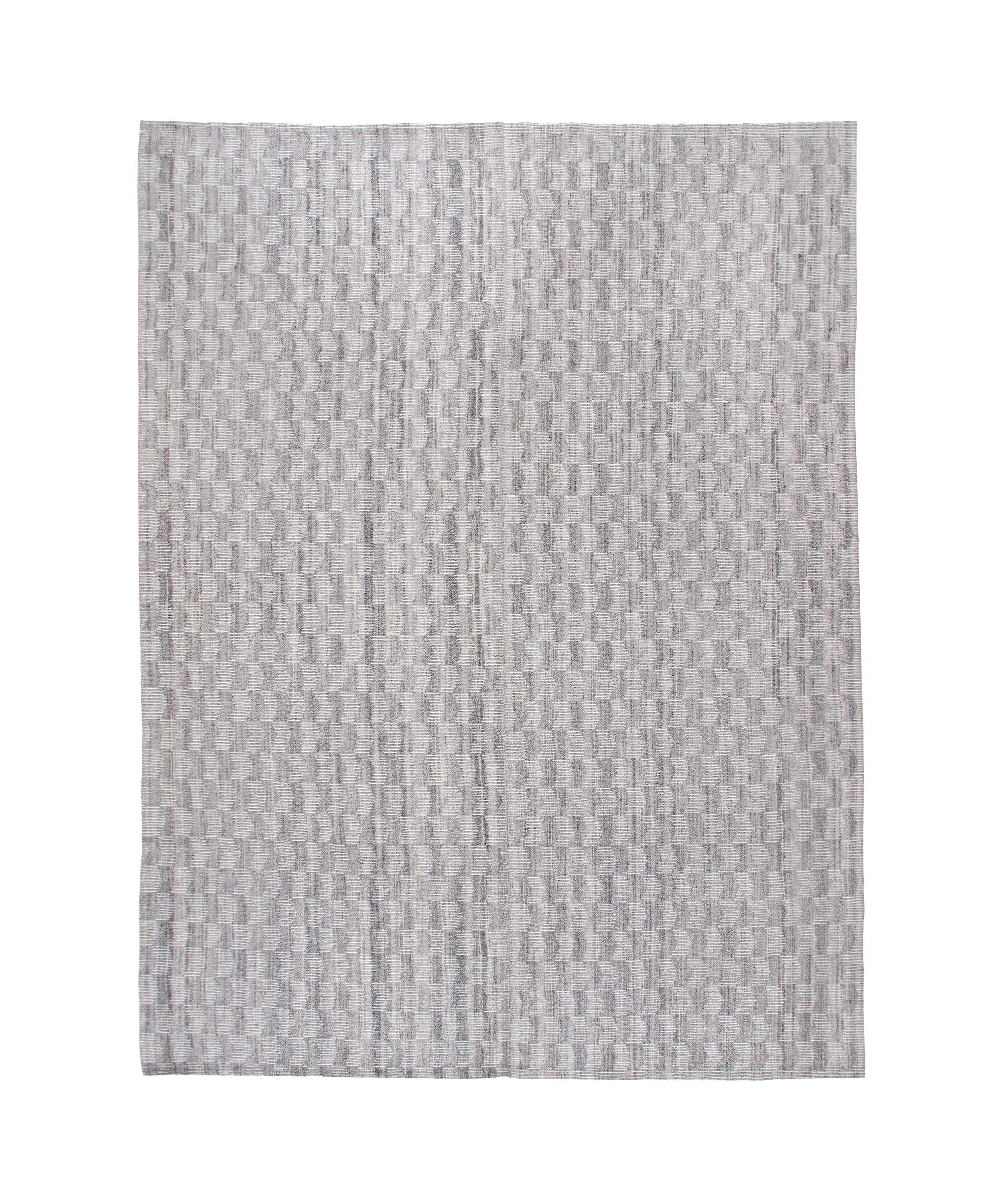 Handwoven Wool Rug in Cool Ivory with Textural Micro-Grid Pattern