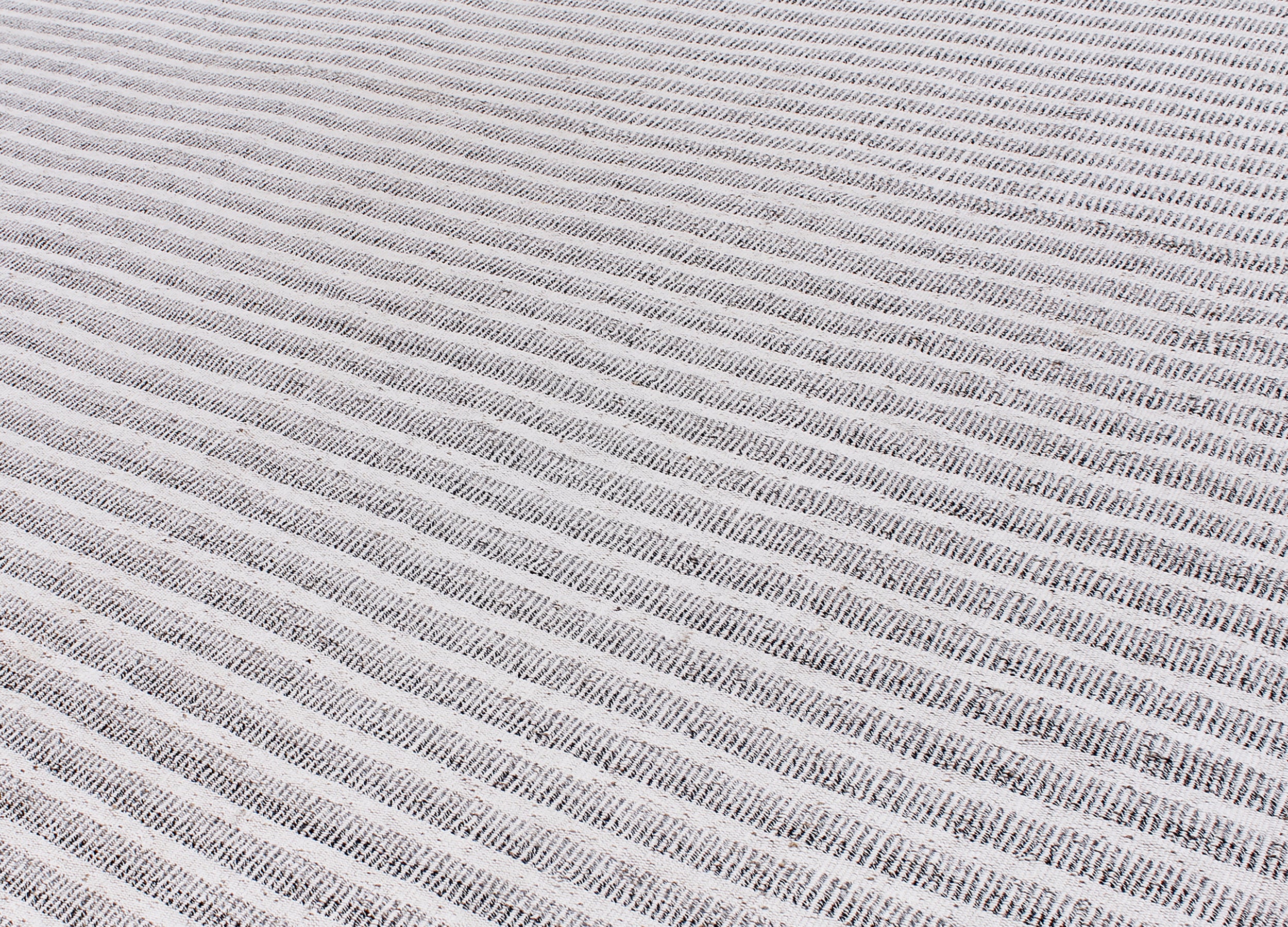 Minimalist Ivory and Slate Wool Rug with Woven Grid Texture