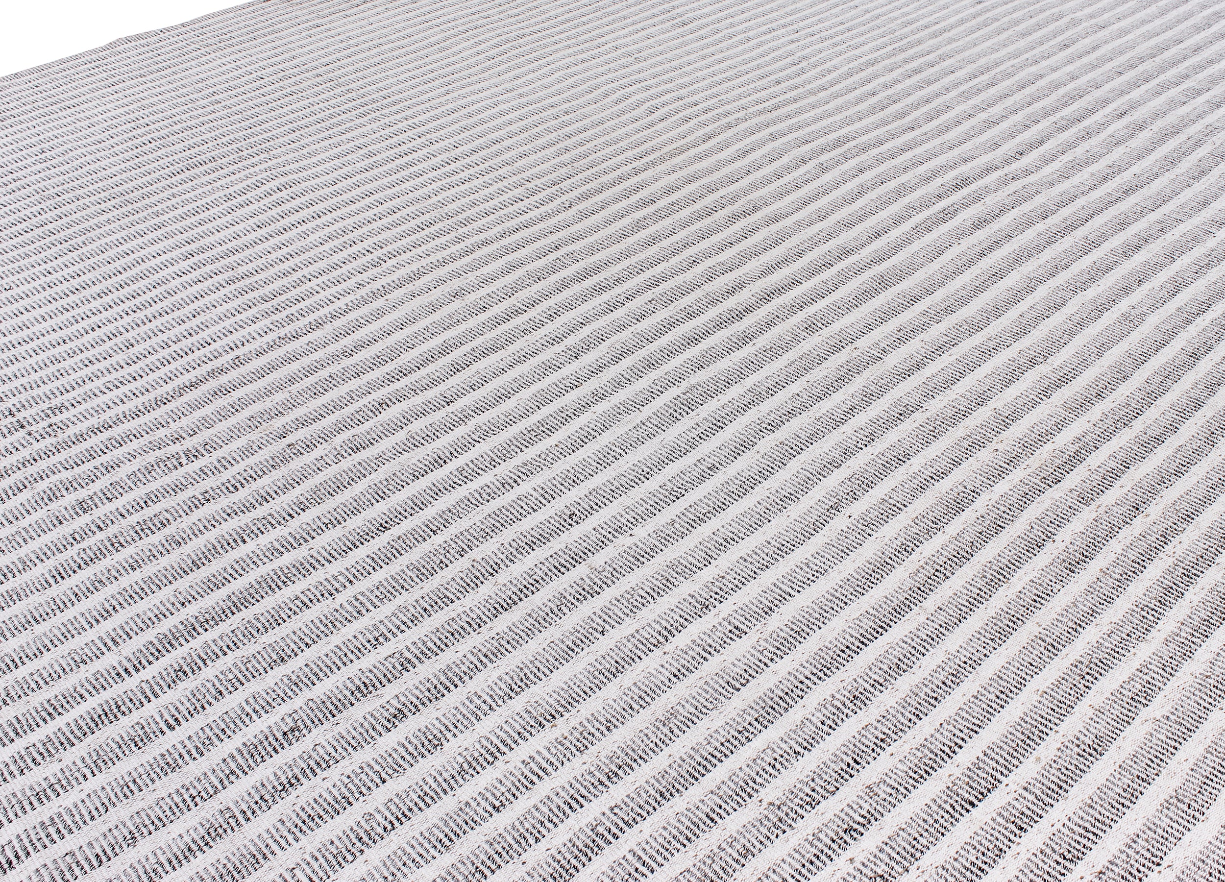Minimalist Ivory and Slate Wool Rug with Woven Grid Texture