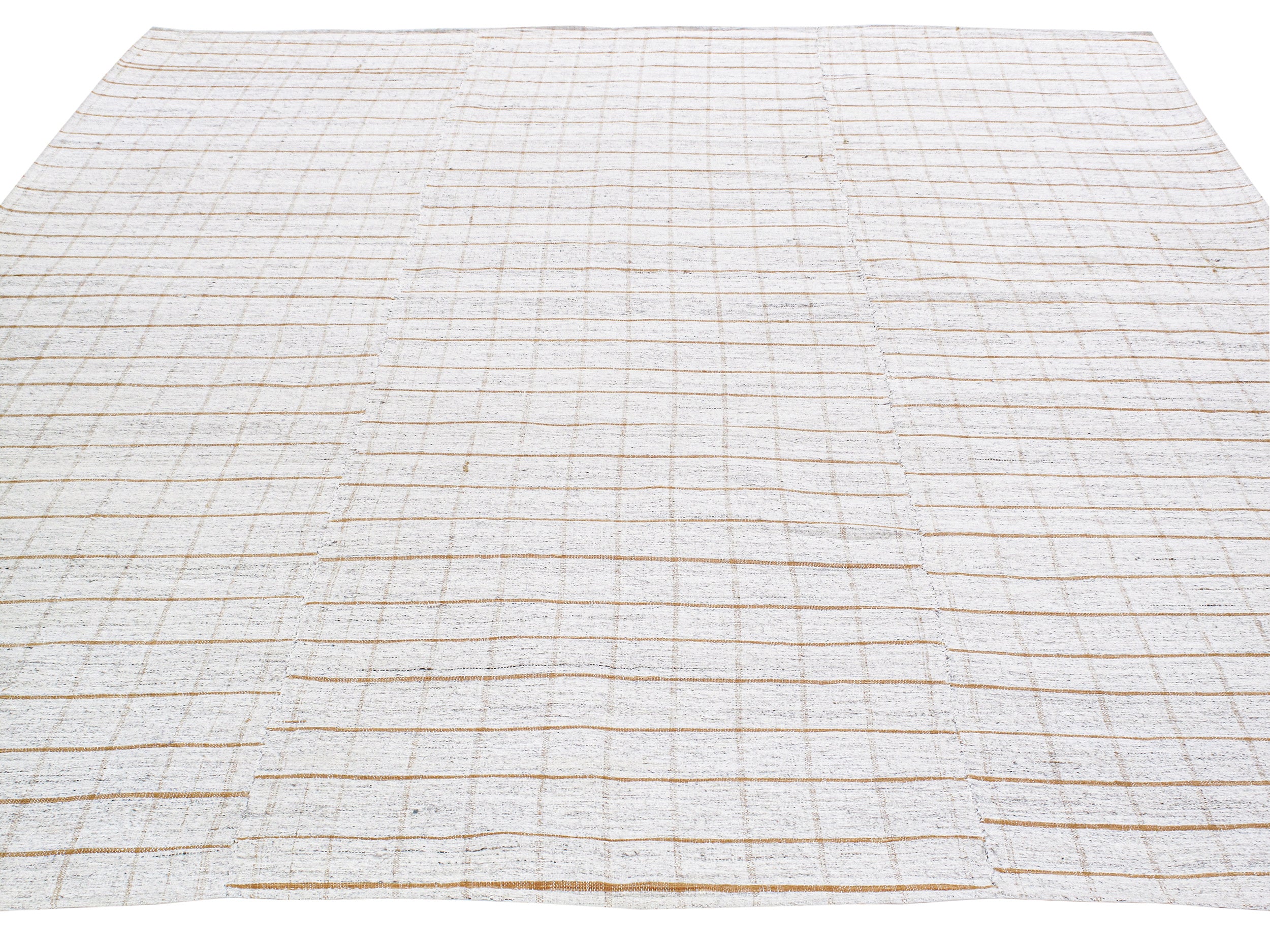 Ivory Flatweave Rug with Warm Linear Grid Design