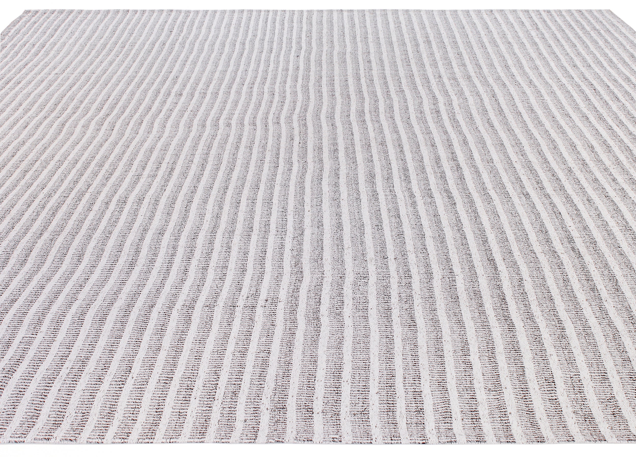 Minimalist Ivory and Slate Wool Rug with Woven Grid Texture