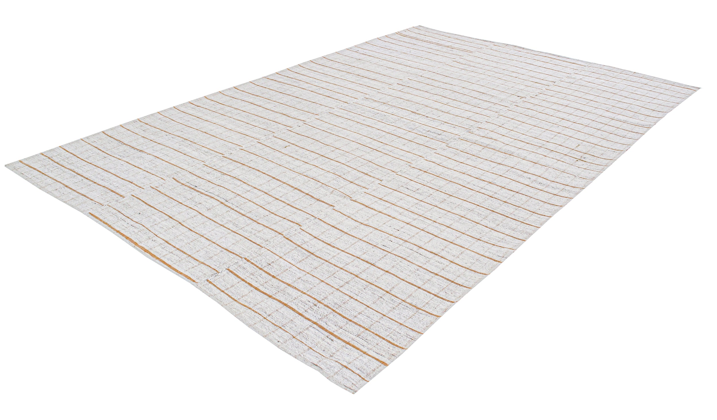 Ivory Flatweave Rug with Warm Linear Grid Design