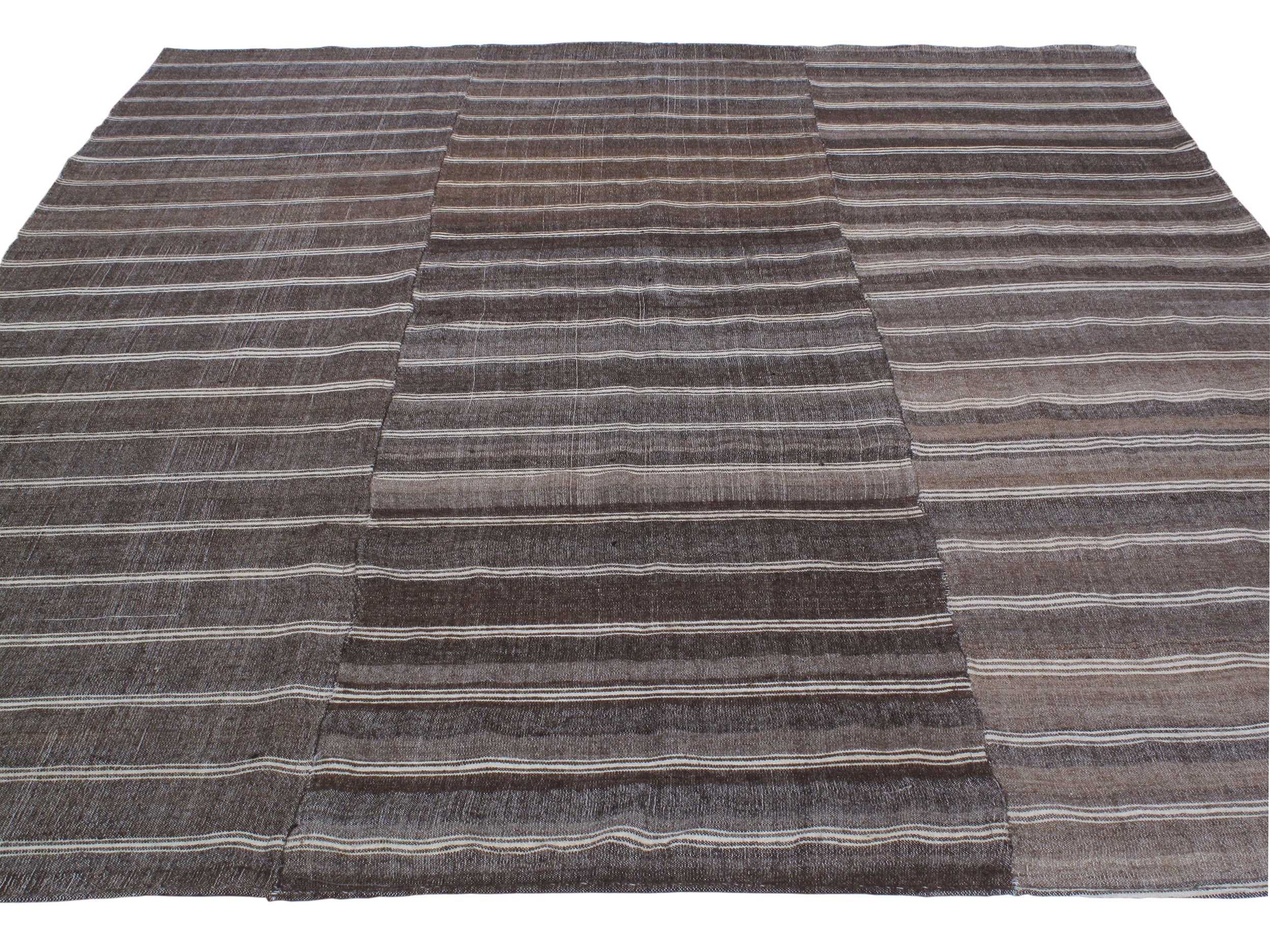Dark Brown Flatweave Rug with Ivory Horizontal Stripes