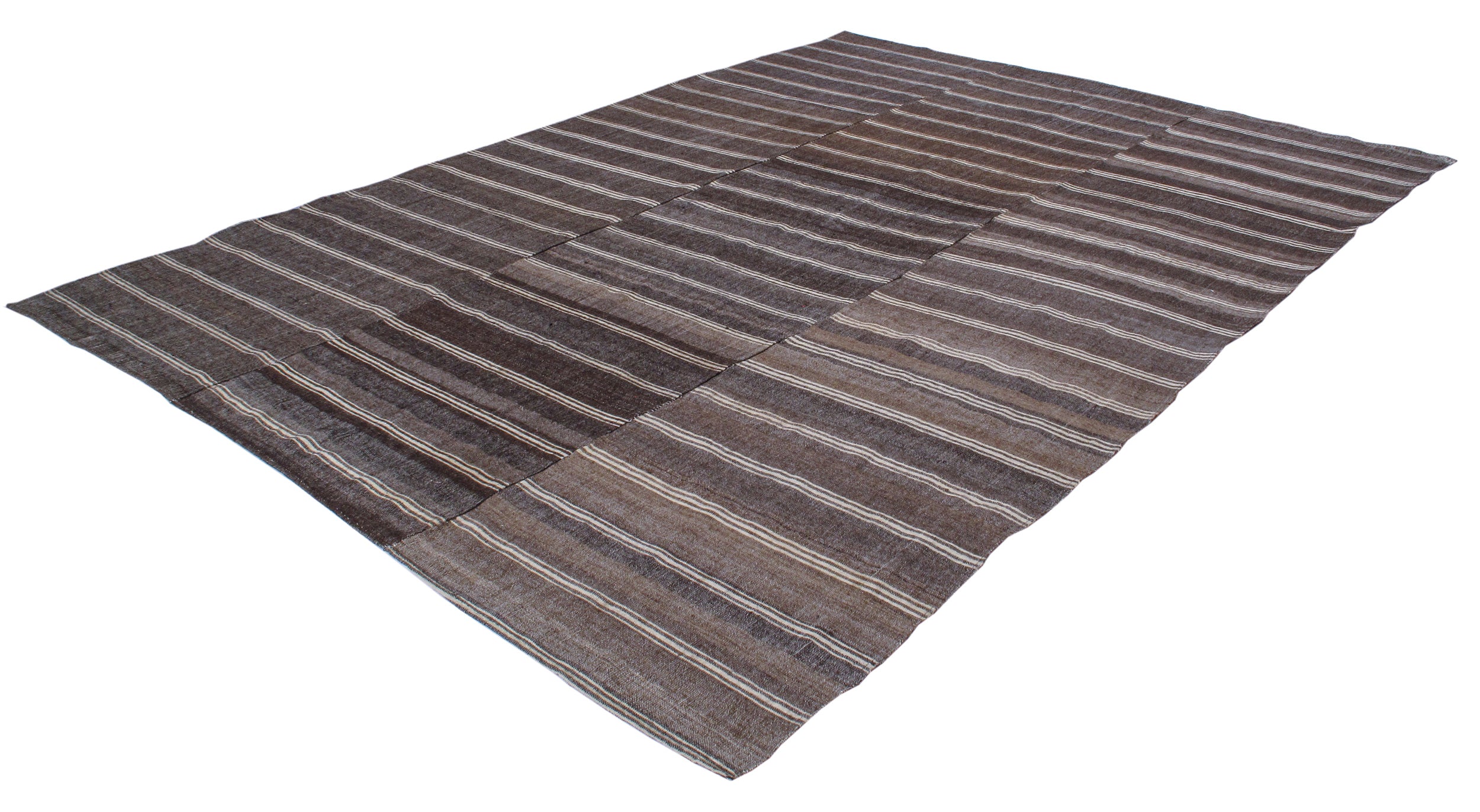 Dark Brown Flatweave Rug with Ivory Horizontal Stripes