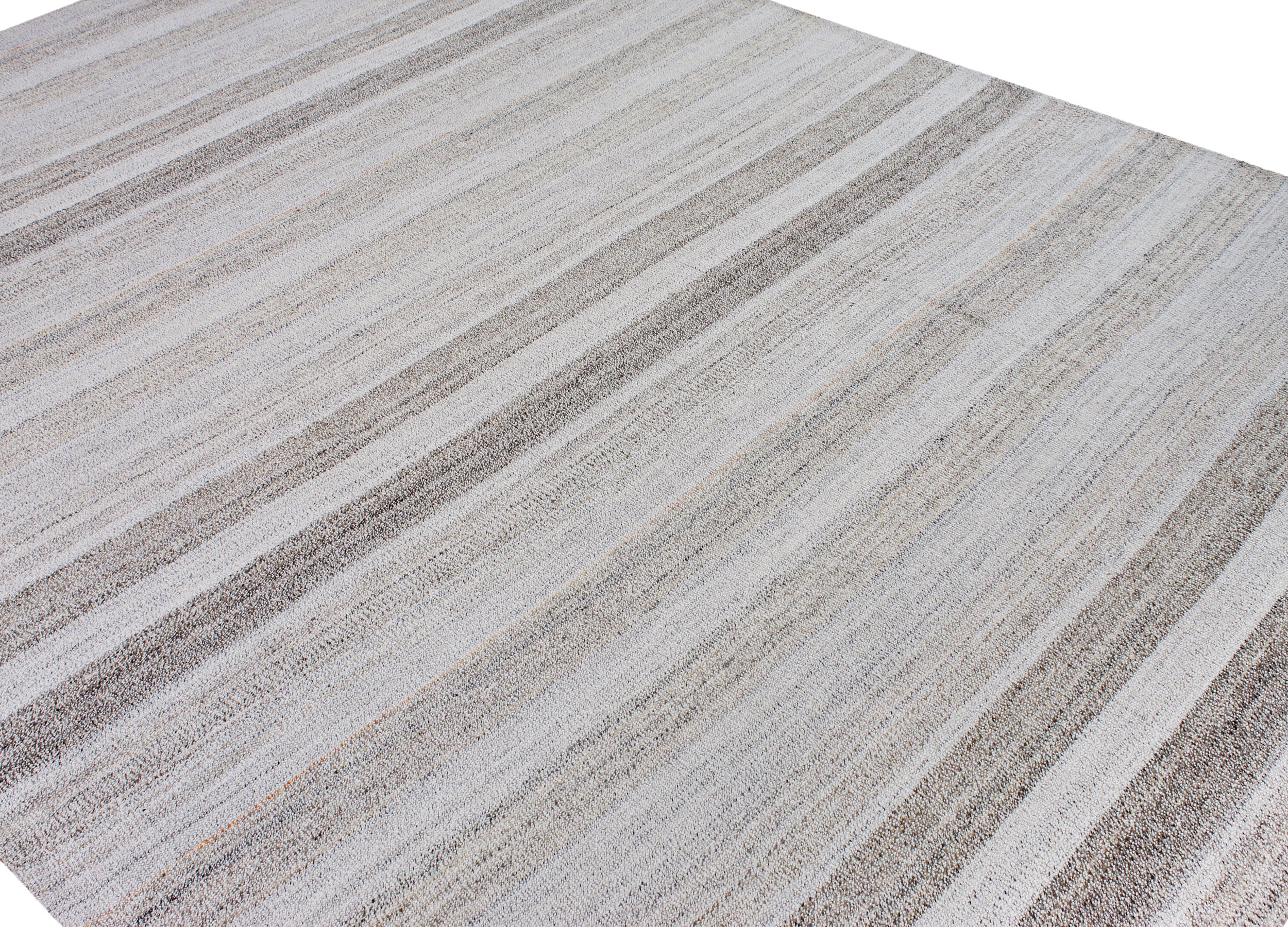 Handwoven Wool Rug in Mist Grey with Subtle Horizontal Striations