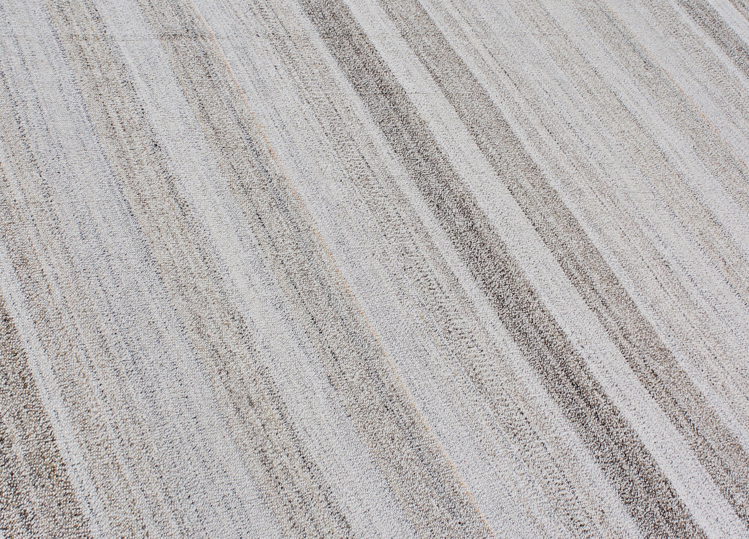 Handwoven Wool Rug in Mist Grey with Subtle Horizontal Striations