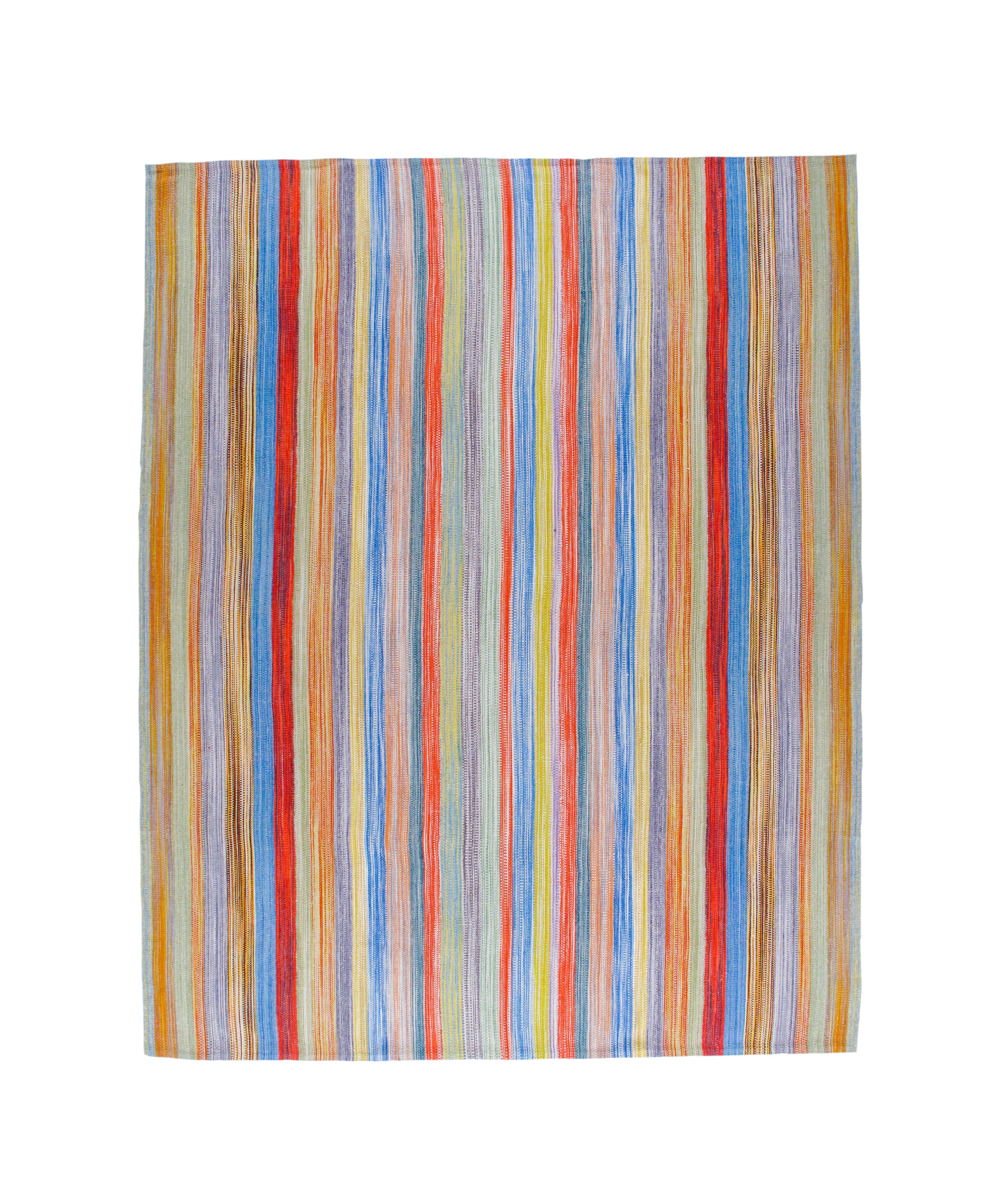 Handwoven Rainbow Stripe Wool Rug with Bright Multicolor Bands
