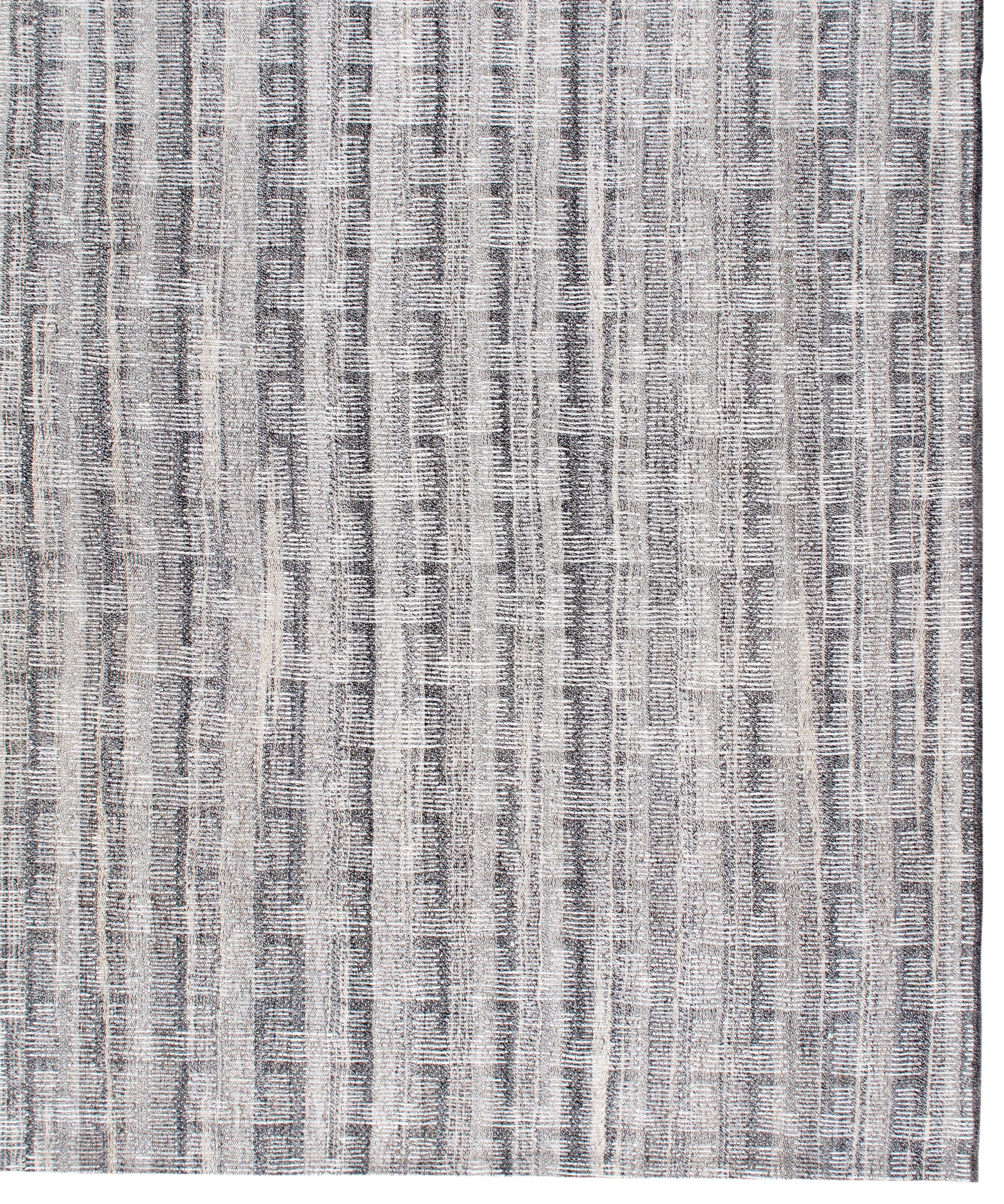 Handwoven Grey Wool Rug with Vertical Strié Texture and Tonal Pattern