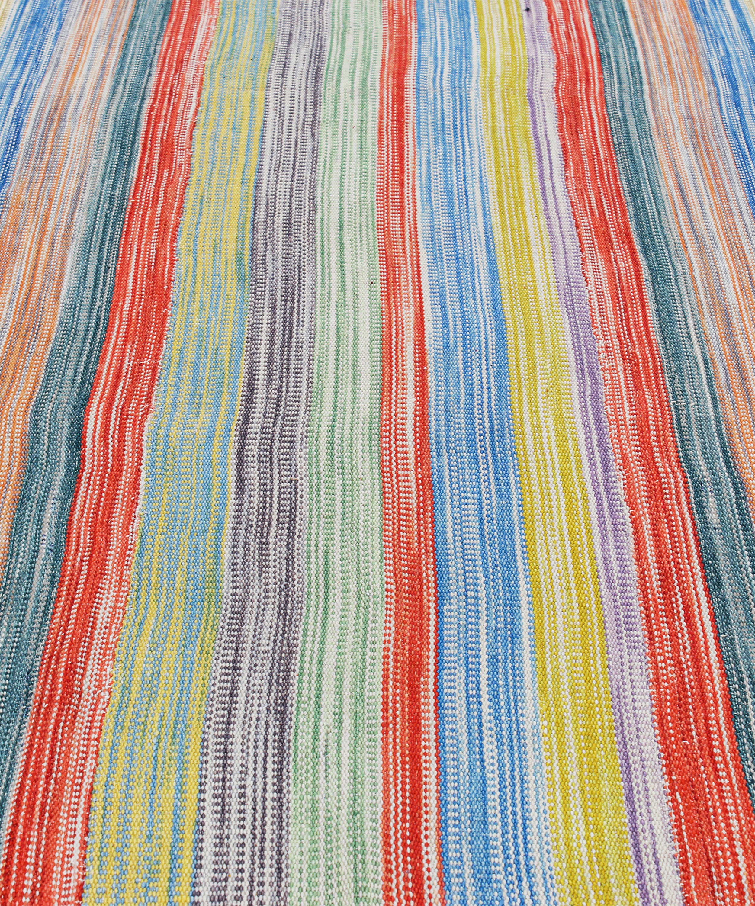 Handwoven Rainbow Stripe Wool Rug with Bright Multicolor Bands