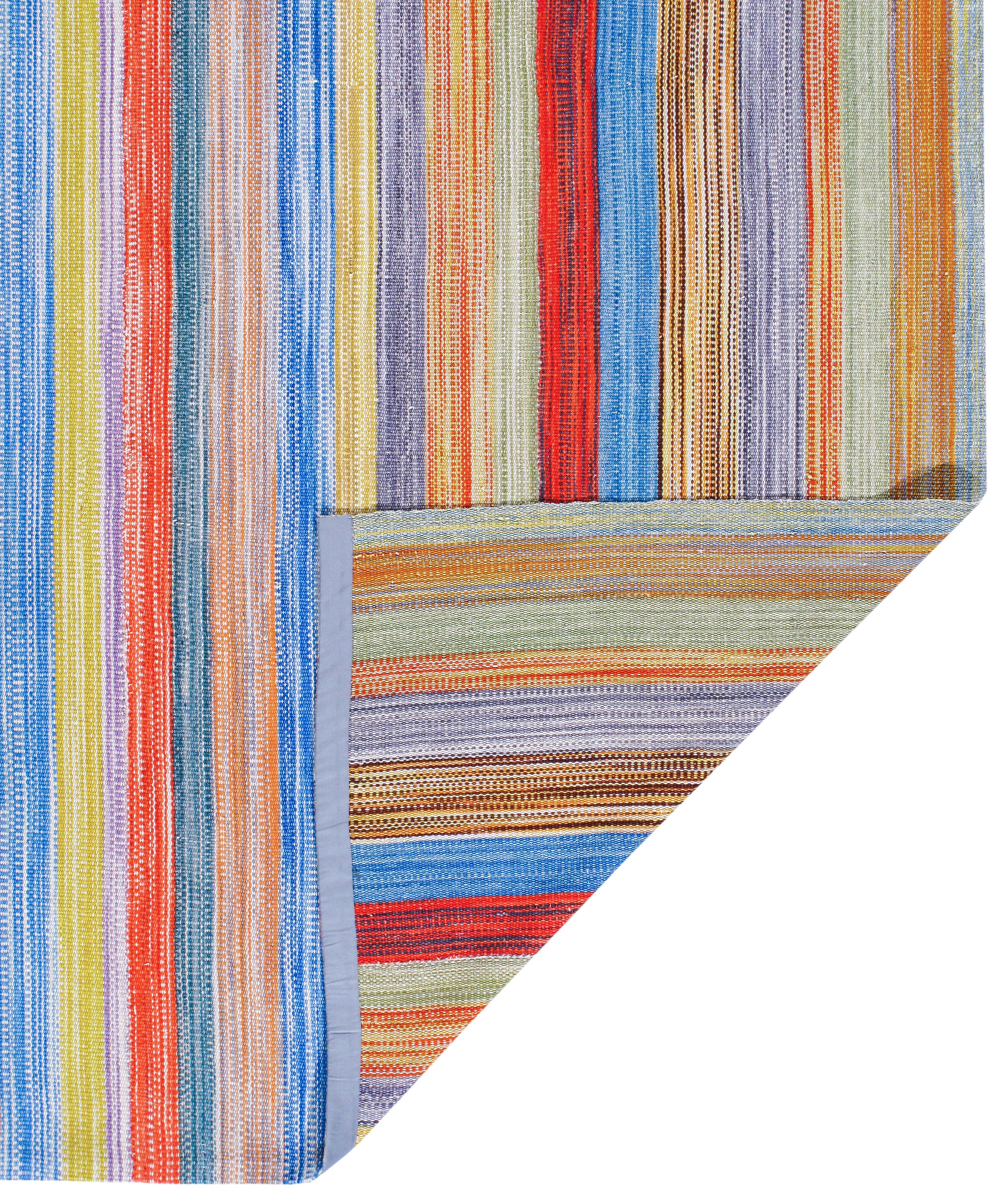 Handwoven Rainbow Stripe Wool Rug with Bright Multicolor Bands