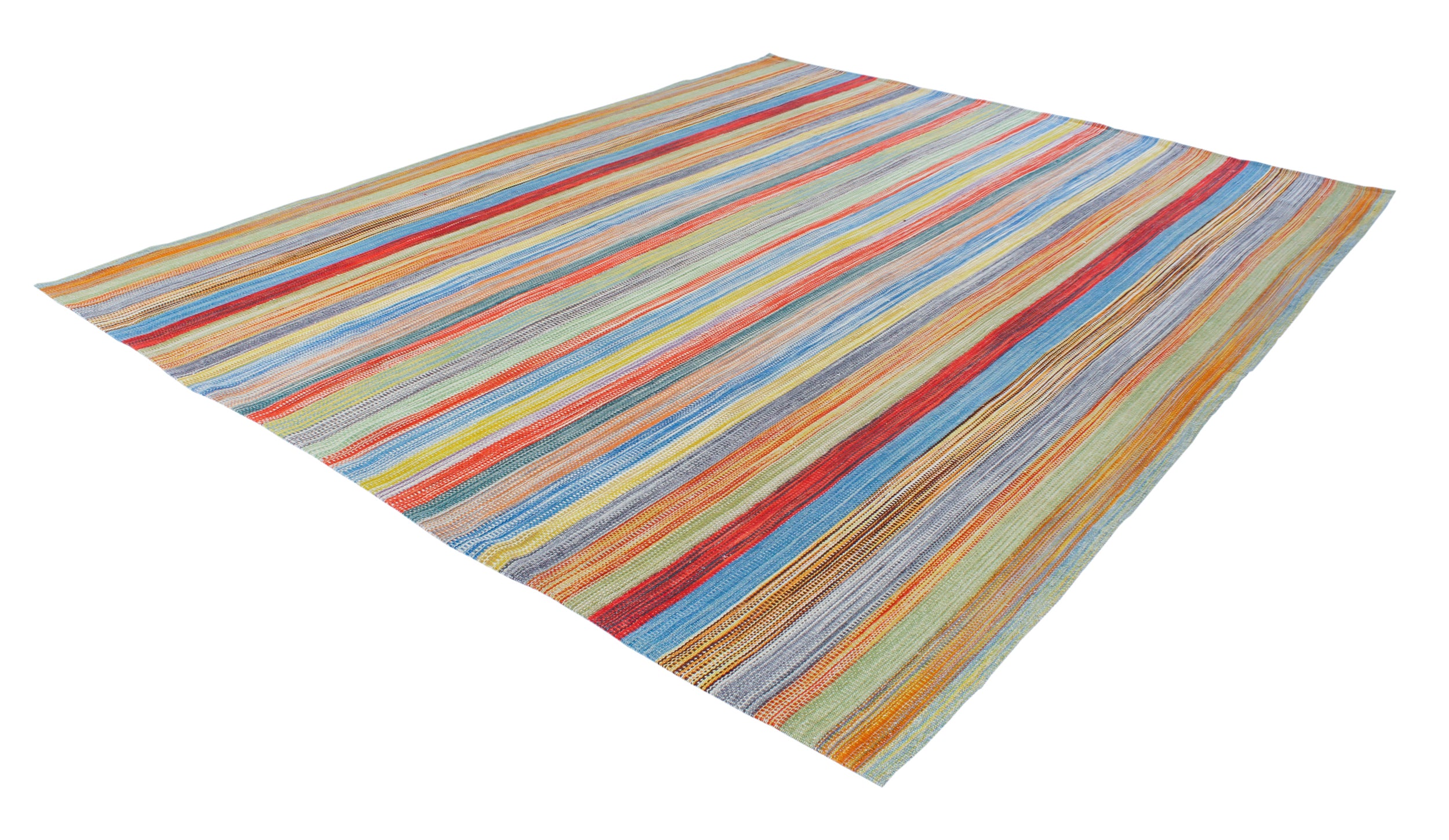 Handwoven Rainbow Stripe Wool Rug with Bright Multicolor Bands