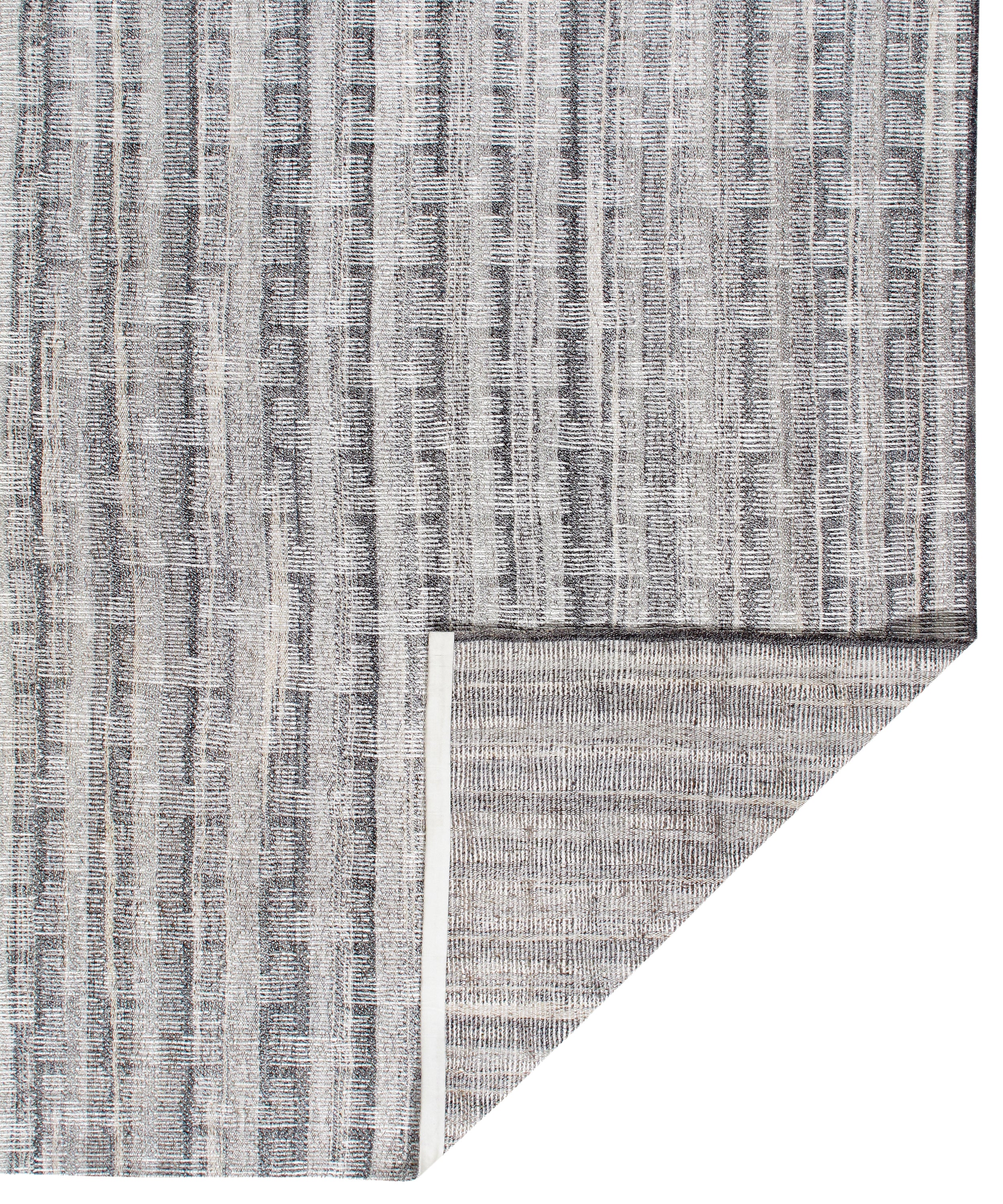 Handwoven Grey Wool Rug with Vertical Strié Texture and Tonal Pattern